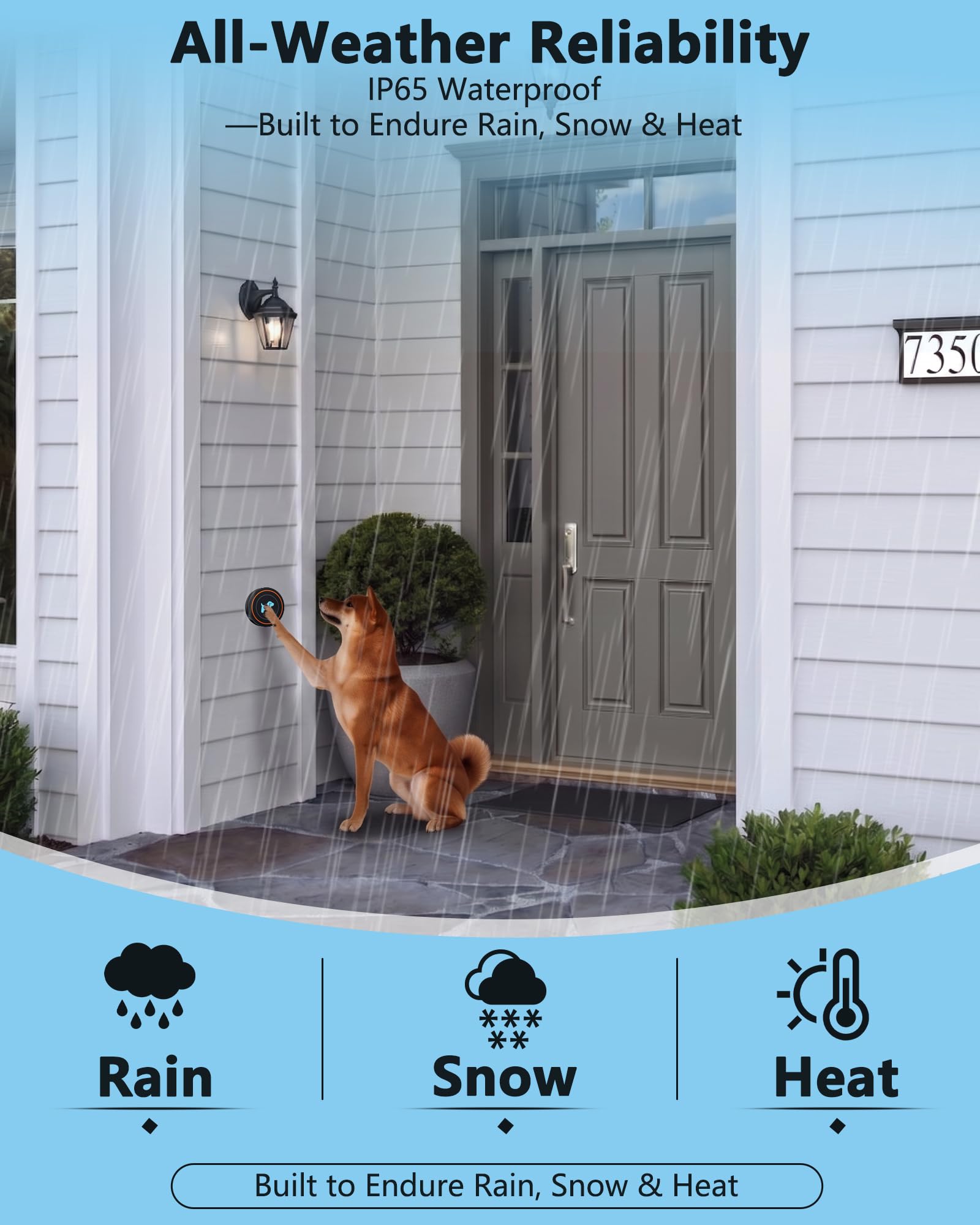 Timbre de puerta de perro para entrenamiento de orinal para salir, timbre inalámbrico para perros, campana de entrenamiento para cachorros con botón táctil, IP65 impermeable, rango de 1000 pies, 55