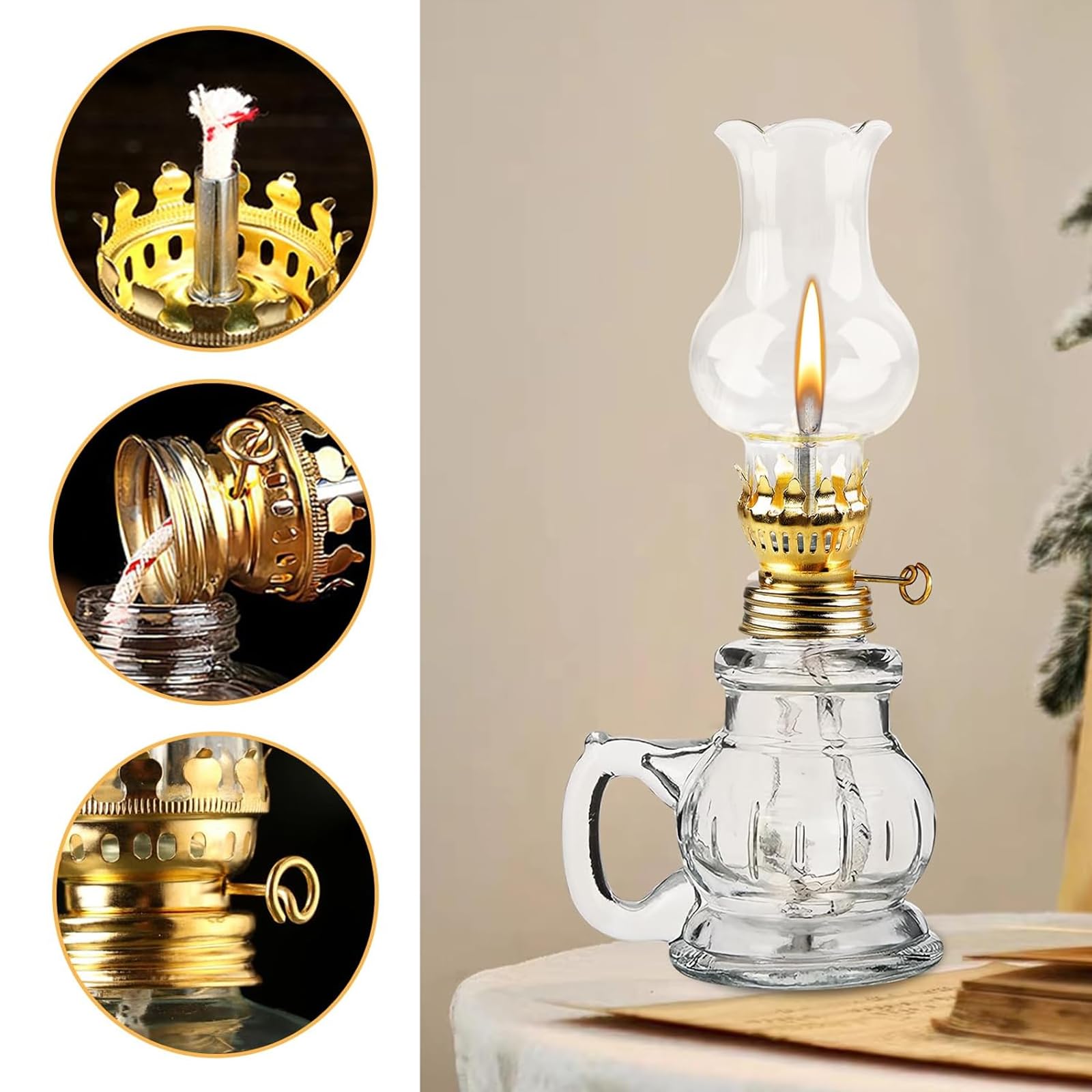 2 Stück Glas Petroleumlampe Öllampe Laterne, Öllampen Aus Glas, Petroliumöllampe Vintage Petrollampe Kerosinlaterne Petroleum Lampen Öl Lampen, Für Wohnzimmer, Esszimmer, Garten, Notfalleinsatz