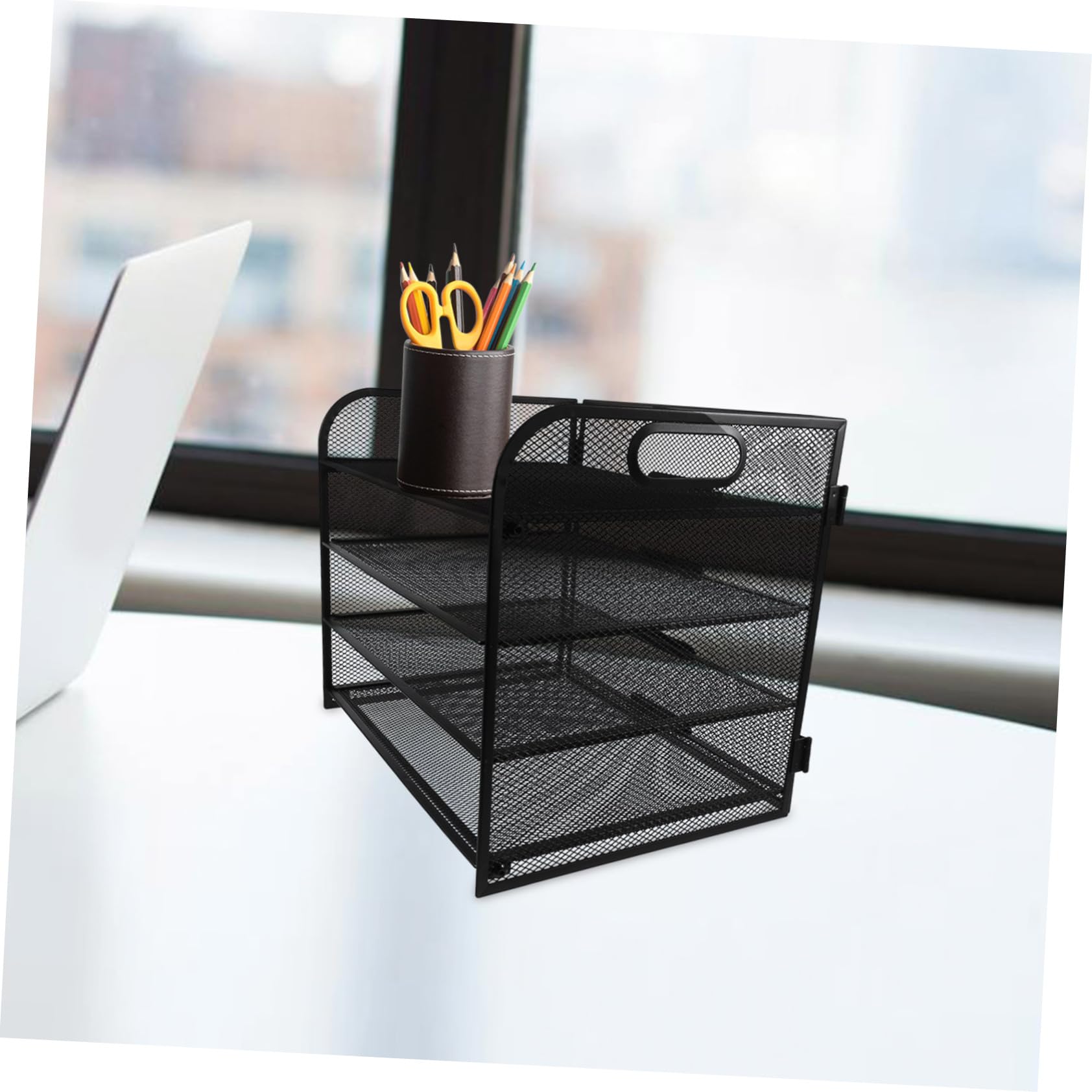 OSALADI 4livello Organizzatore per Documenti in Rete Metal Portadocumenti con Maniglia Struttura Quattro Organizer da Scrivania per Ufficio e Scuola