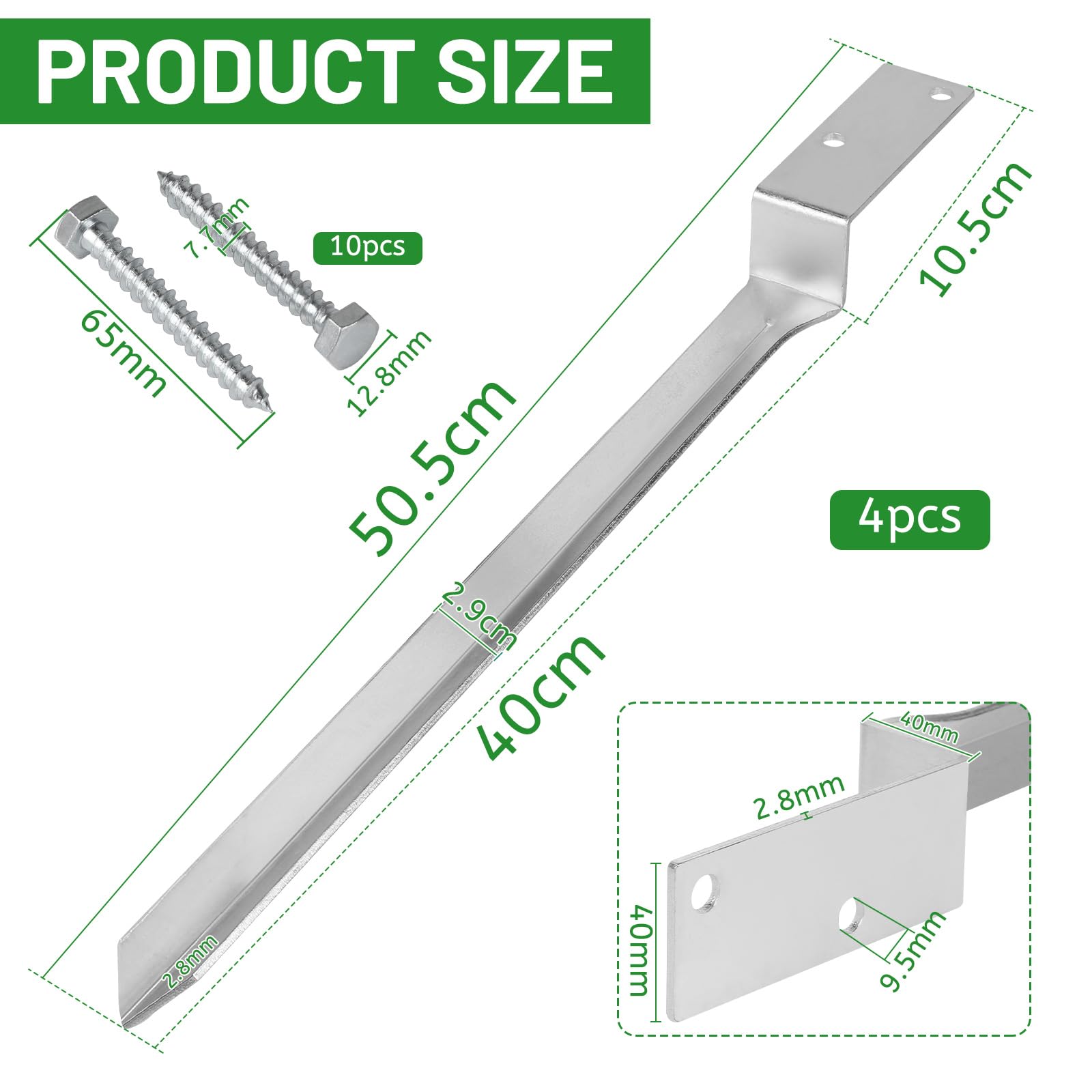 DBREAKS Set of 4 Swing Ground Anchors with Screws Included, Galvanised Steel, External Wooden Pole Support, Rose Arch, 50 cm - Image 3