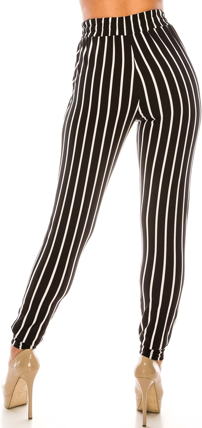 World of Leggings Buttery Soft Vertical Black Pinstripe Joggers - Small - Image 3