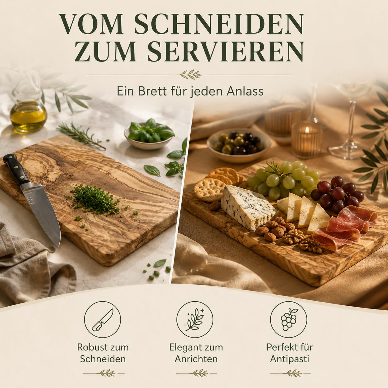 Schneidebrett personalisiert, Olivenholz - Rechteckiges Holzbrett mit Gravur (30 x 15 cm)