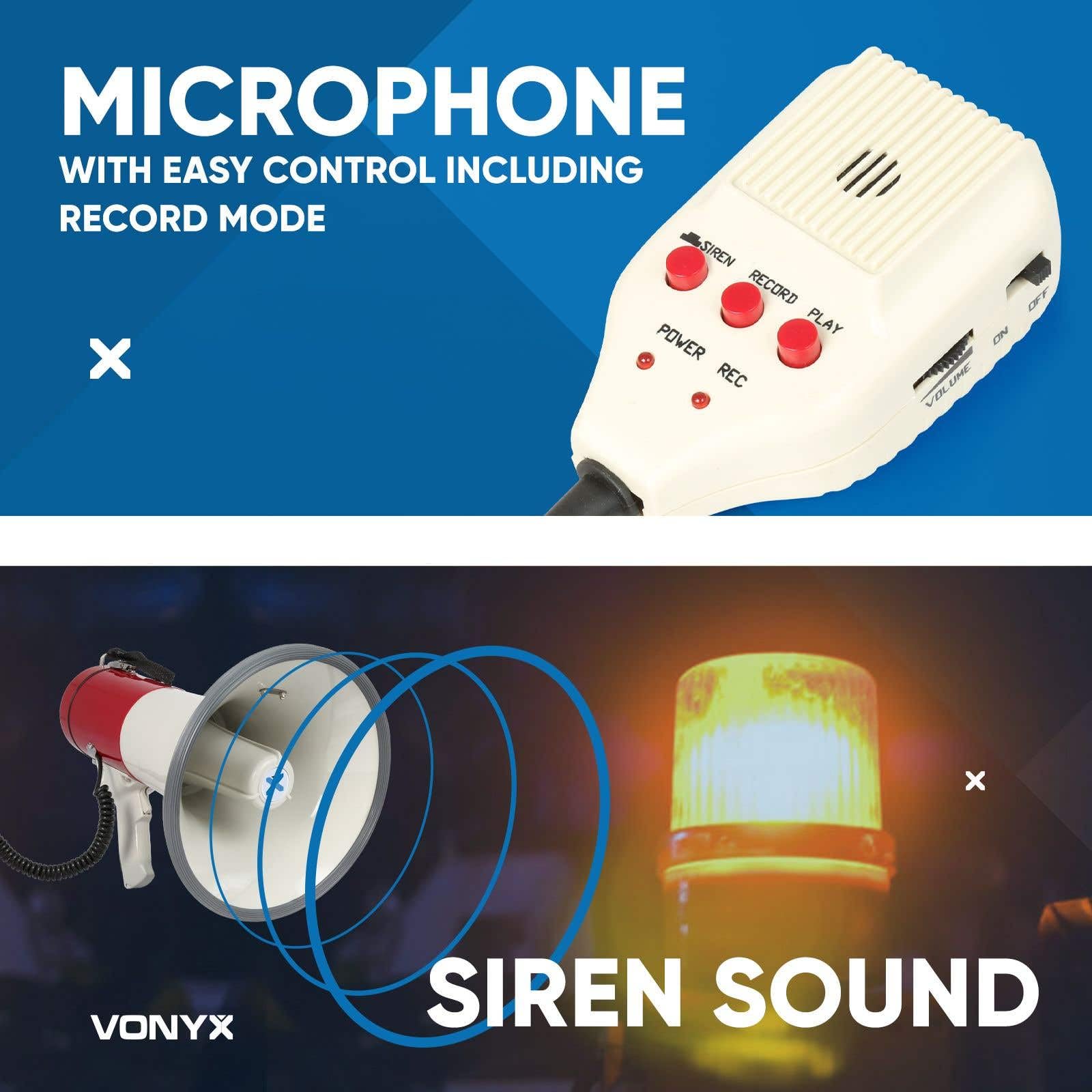 Vonyx MEG050 Megáfono 50W Alcance 1km con Micrófono y Grabación