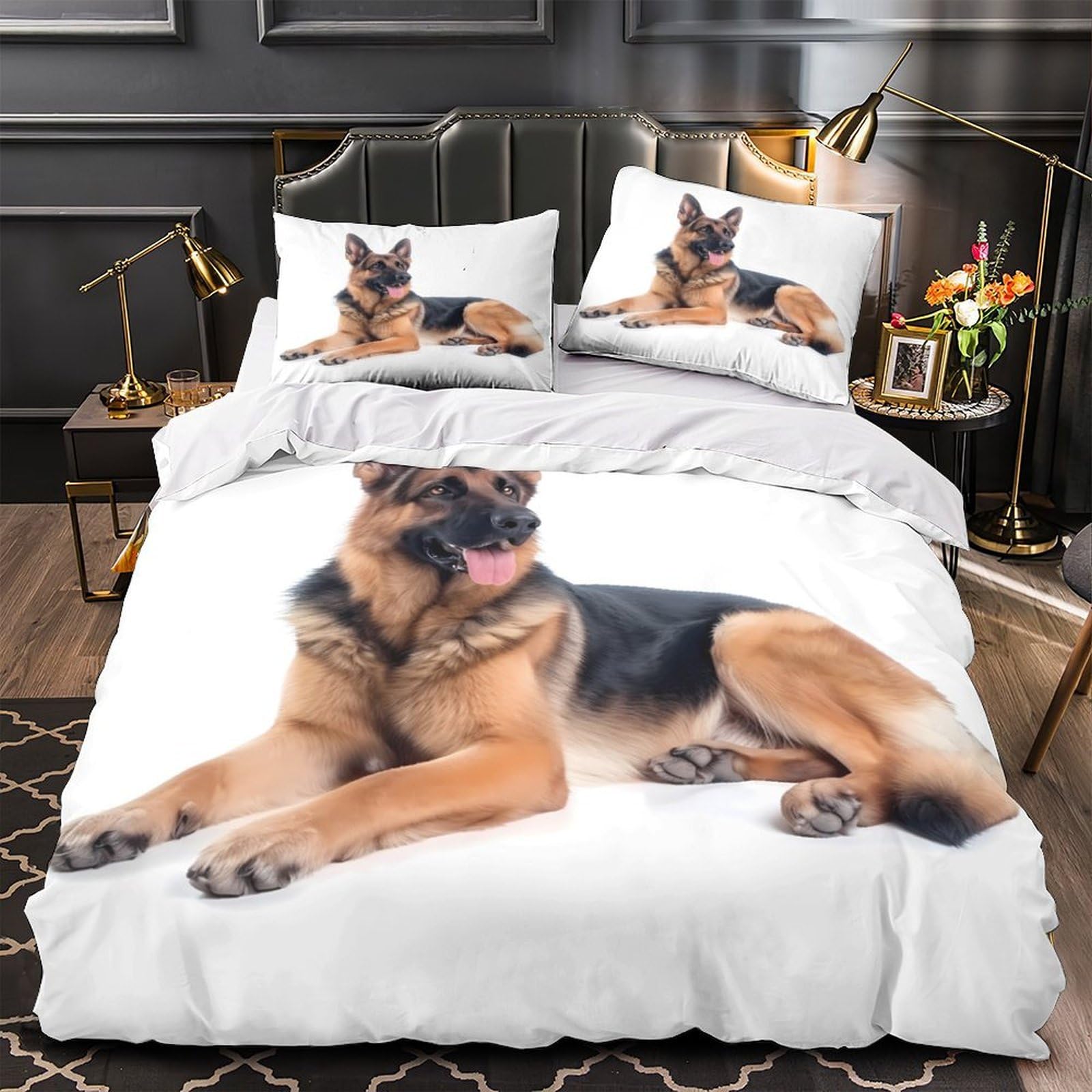 MMDASBVPE German Shepherd Dog Quilt Cover 3D Design Printed Premium 3 Pieces Bed Linen Zipper Closure Comforter Cover Soft Easy Care for Kids Youth Teenagers Adults Women Girls Super king（260x220cm）