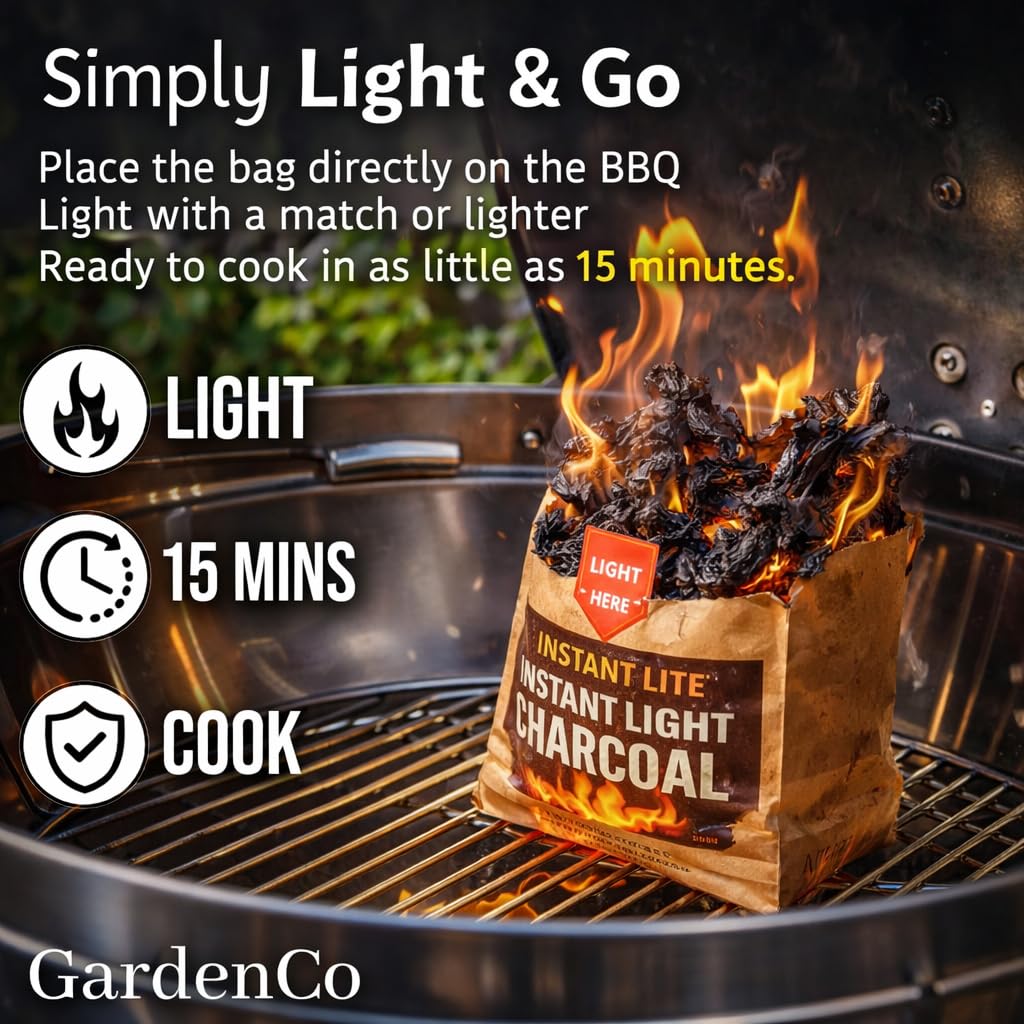 4 x 1.25kg Bags (5kg) Premium Instant Light BBQ Charcoal, Bags of Instant Barbecue Lumpwood Charcoal (2x Twin Packs) — view 3