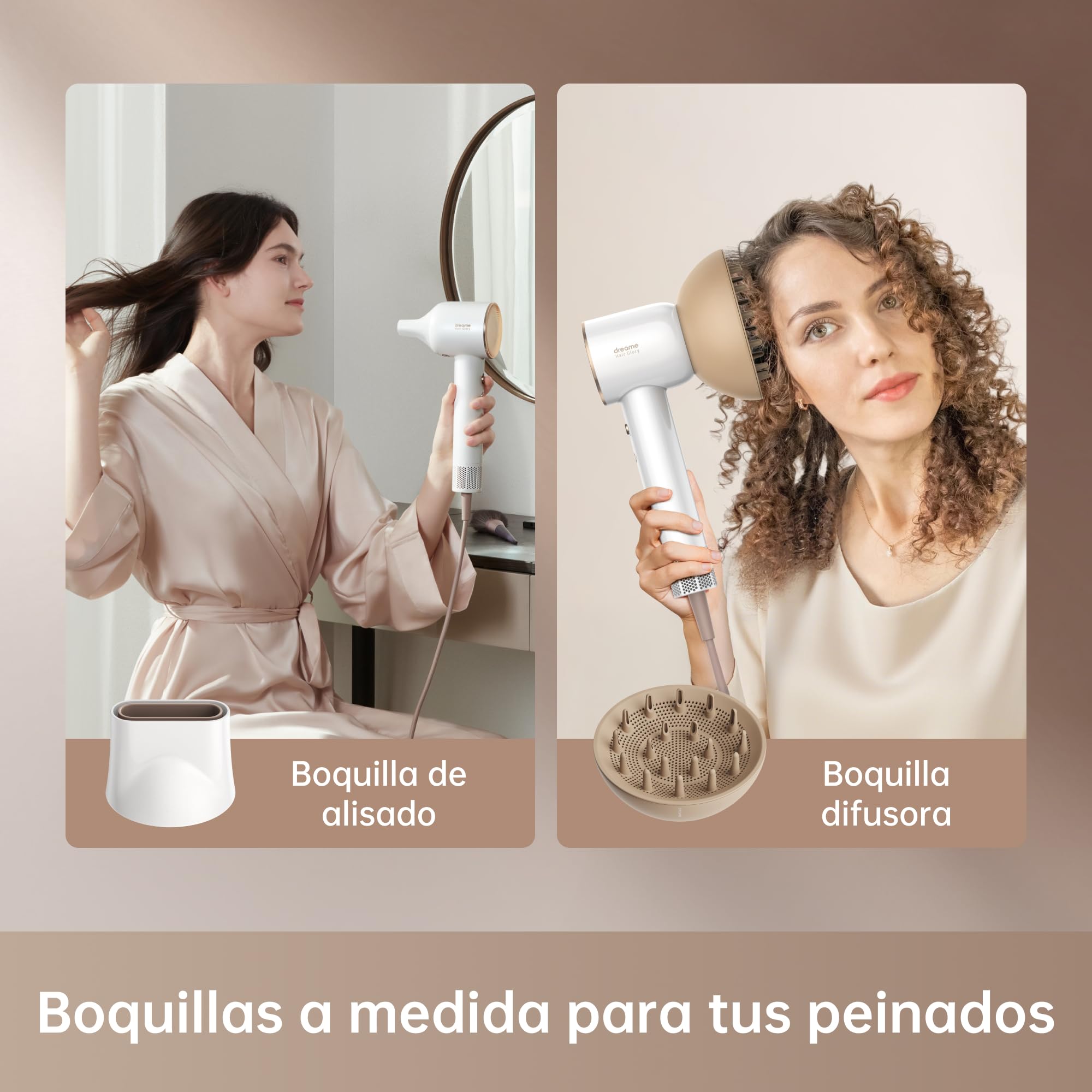 DREAME Hair Glory Combo Secador Pelo Ionico, Alta Velocidad 110.000 Rpm,Velocidad del Aire 70 m/s,300 Millones Iones Negativos,Control de Temperatura y Velocidad del Aire,Boquilla y Difusor,Ruido Bajo