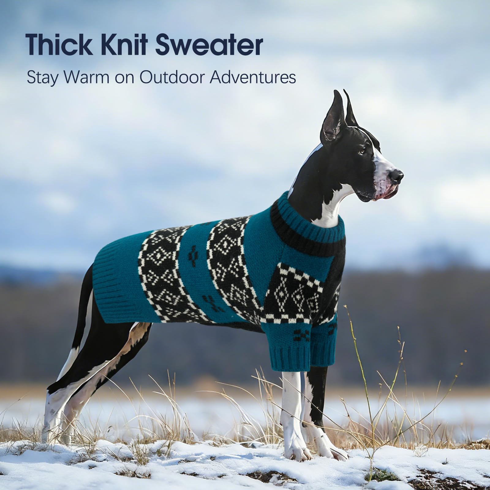 IECOii Grand pull pour chien mâle de taille XL - Pull en tricot pour l'hiver - Motif Fair Isle pour les vacances - Vêtements tricotés extensibles à encolure mi-longue pour aventures en plein air