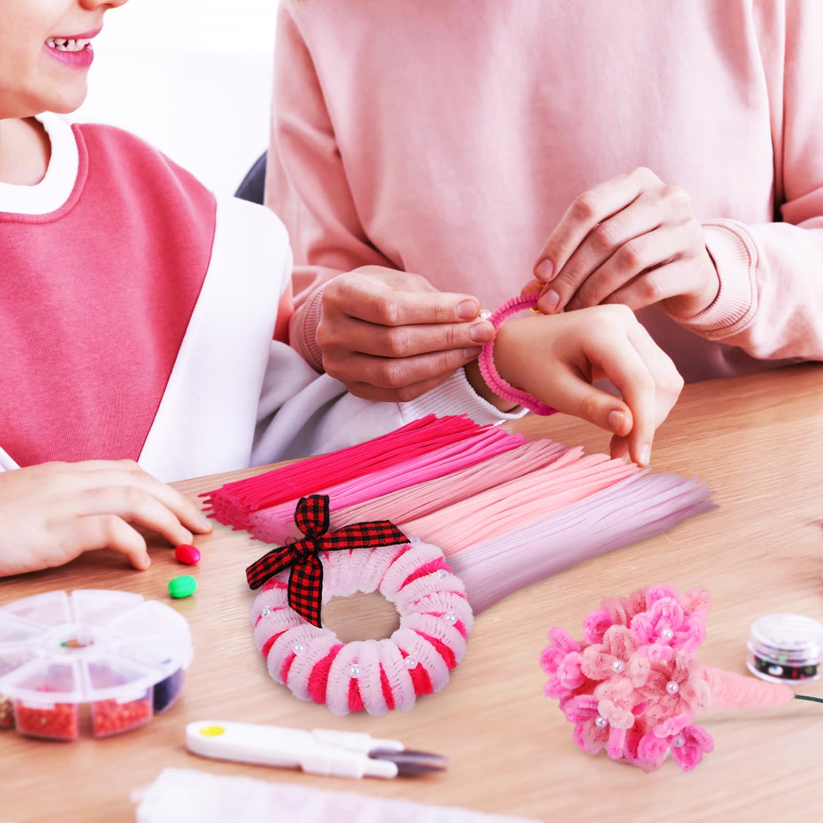 SEWACC 500PCS Pink Pipe Cleaners Fuzzy Chenille Stem Set Fluffy Craft Sticks for DIY Art Craft Projects Home Decor (Pink 1)