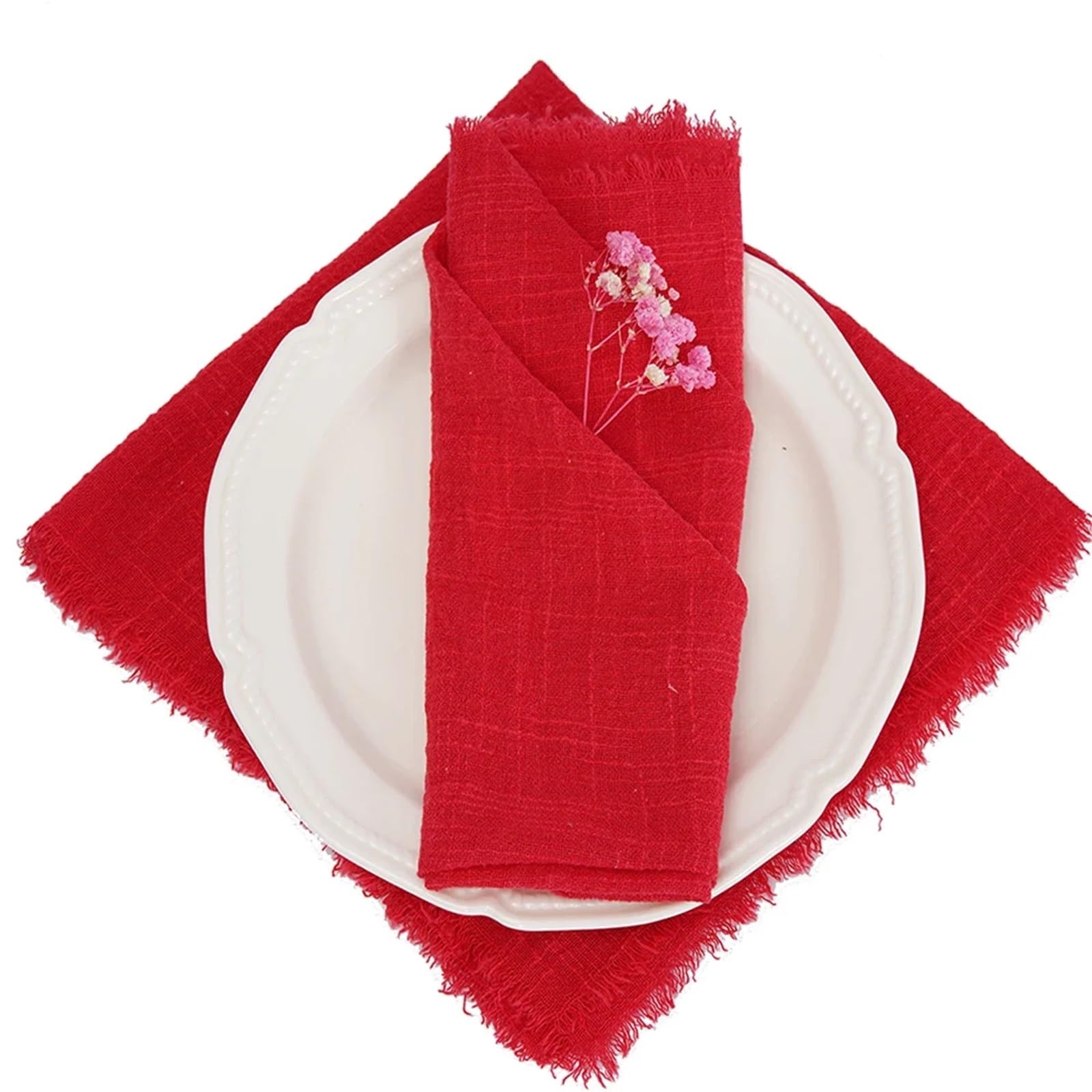 Cotton Table Napkins, Burrs 50pcs 32x32cm Multicolor Gauze Tea Towel Wedding Decor(Red)