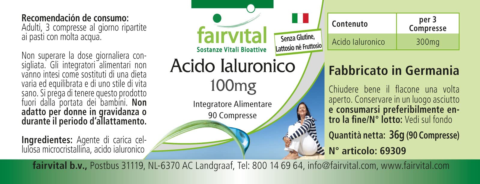 fairvital Acido ialuronico 100 mg, 90 compresse, VEGANO