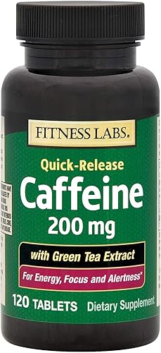 Pastillas de cafeína de 200 mg  120 tabletas  con extracto de té verde  Suplemento energético  Vegetariano, sin OMG, sin gluten  por Fitness Labs disponible en Yaxa Venezuela
