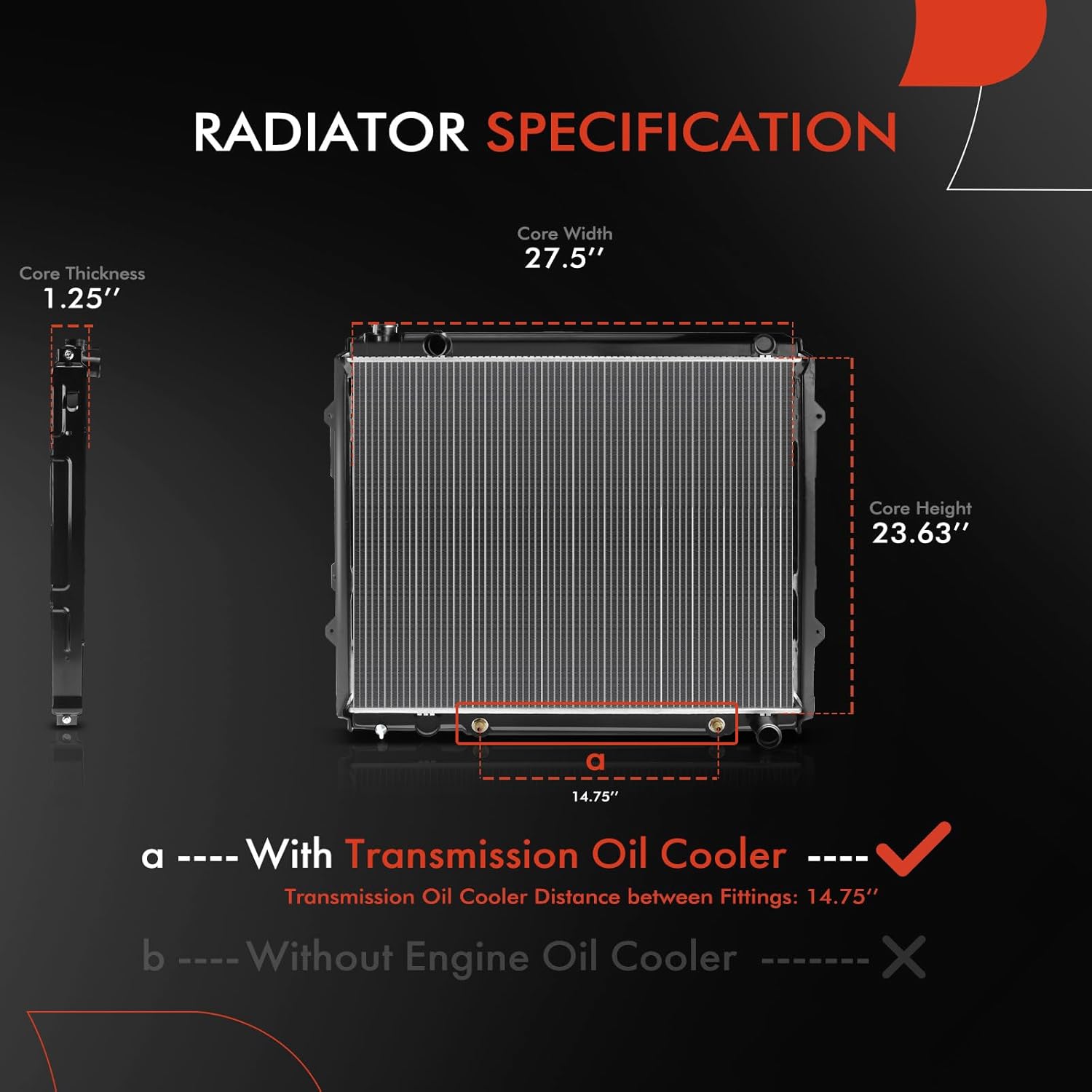 A-Premium Engine Coolant Radiator with Transmission Oil Cooler Compatible with Toyota Sequoia 2001-2007 & Toyota Tundra 2004-2006, V8 4.7L, Automatic Transmission