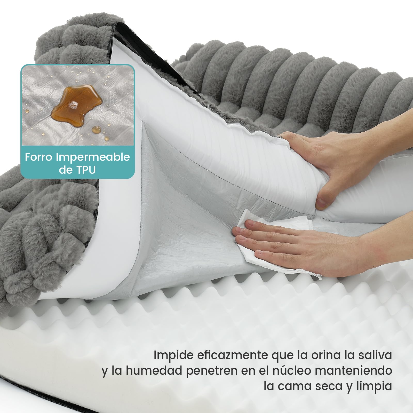 COZY KISS Cama Ortopédica para Perros de Pelo Sintético, Sofá Ergonómico para Perros Muy Grandes, 110x80x17 cm - Diseño Acordonado, Lavable, Antideslizante, Gris XL