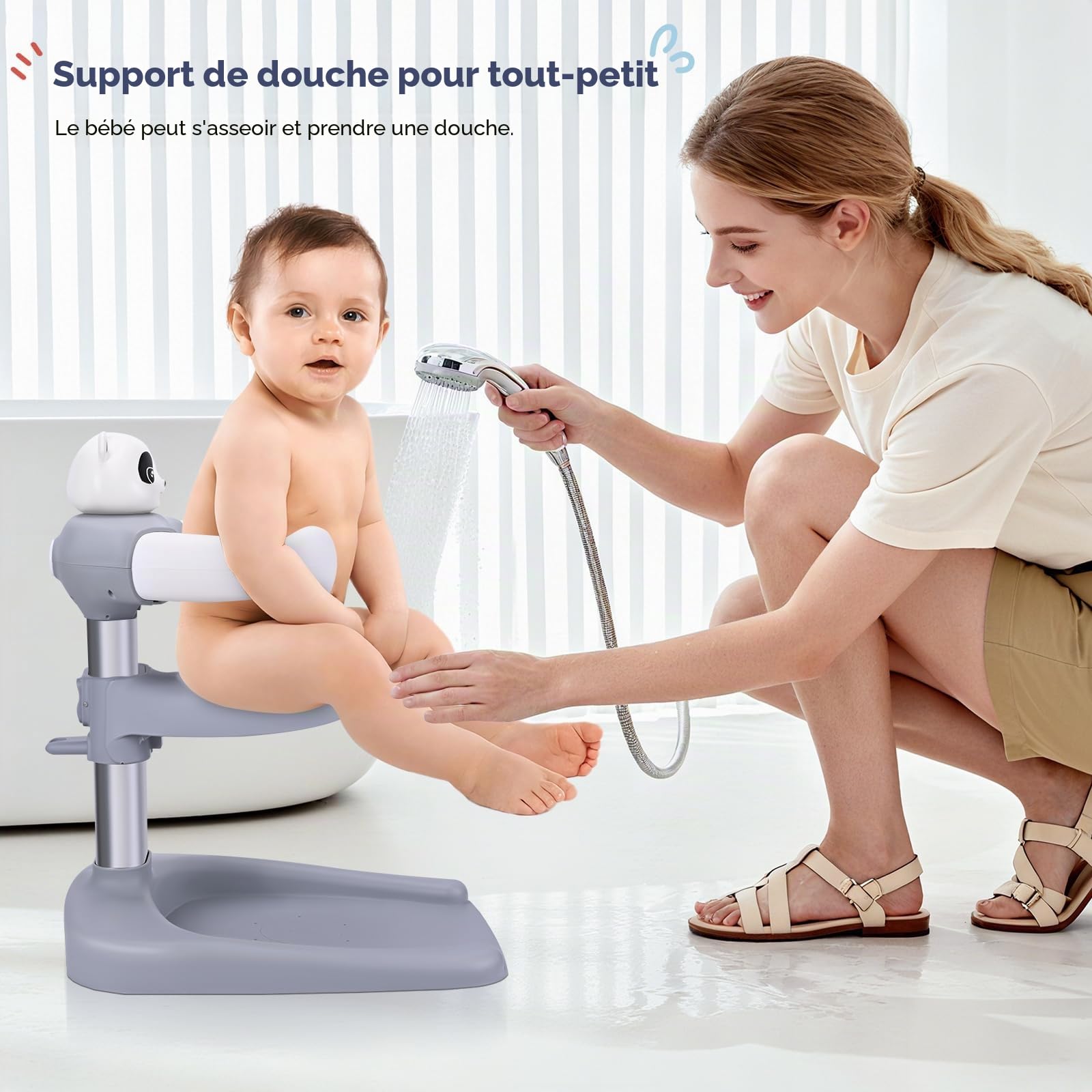 Bebe Debout Support de Bain Bébé Base Antidérapante Anti-pincement Tour Baignoire Réglable
