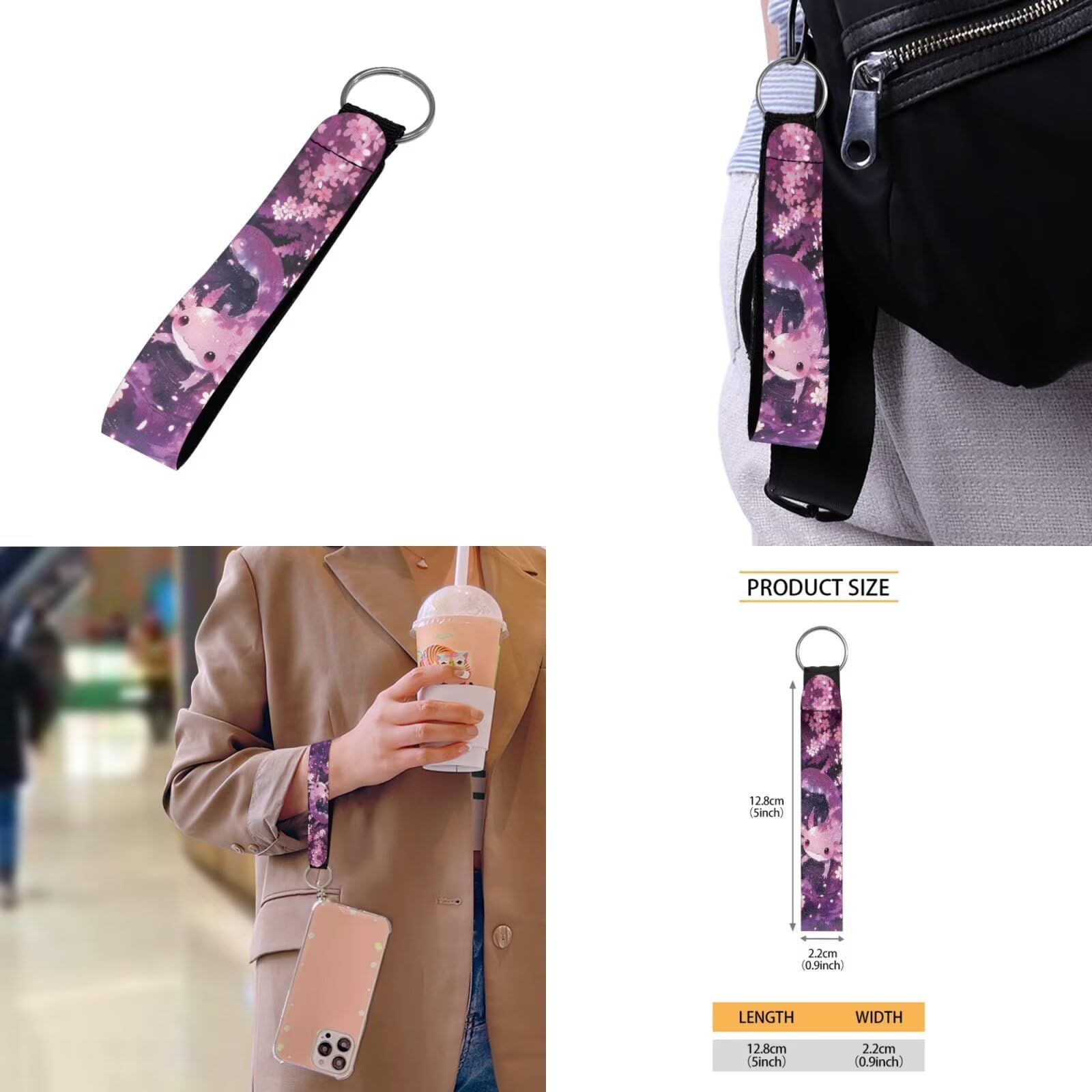 COEQINE Zaino scolastico per ragazze 6-8-10-12 con portapranzo e grande astuccio portachiavi, borsa per laptop per libri elementari, 5 pezzi, Axolotl Galassia Viola