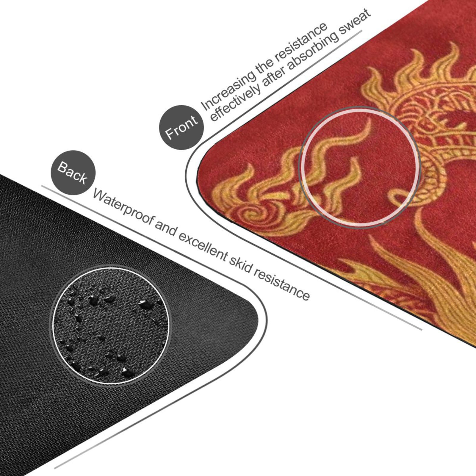 Alfombrillas de yoga impresas de lujo con diseño de dragón chino dorado y rojo, grosor de 1 mm de grosor, antideslizante, con bolsa de yoga para ejercicio, 180 x 66 cm