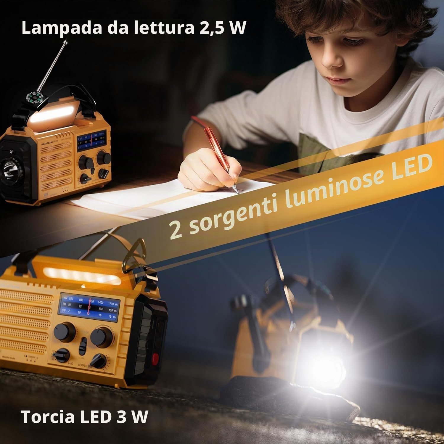 Mesqool Radio Portatile di Emergenza 5000mAh con Manovella, AM/FM, Caricatore USB, Torcia LED e Allarme SOS