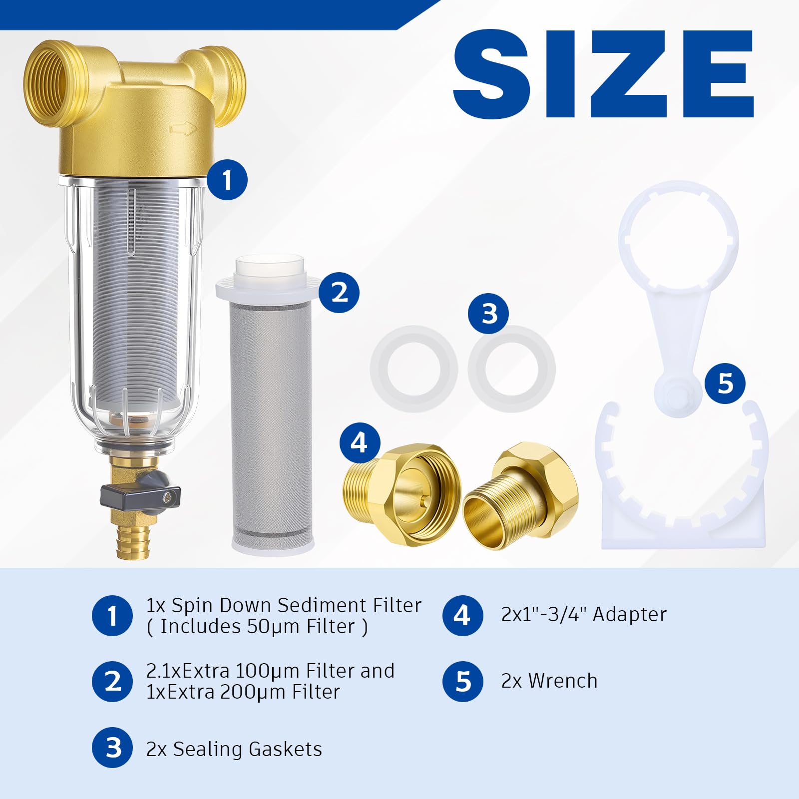 WILLBOND Filtro per acqua per sedimenti da 3/4", 50, 100 e 200, riutilizzabile, con 2 adattatori, per sistema di pre-filtrazione dell'acqua domestico e commerciale, ideale per proprietari di casa