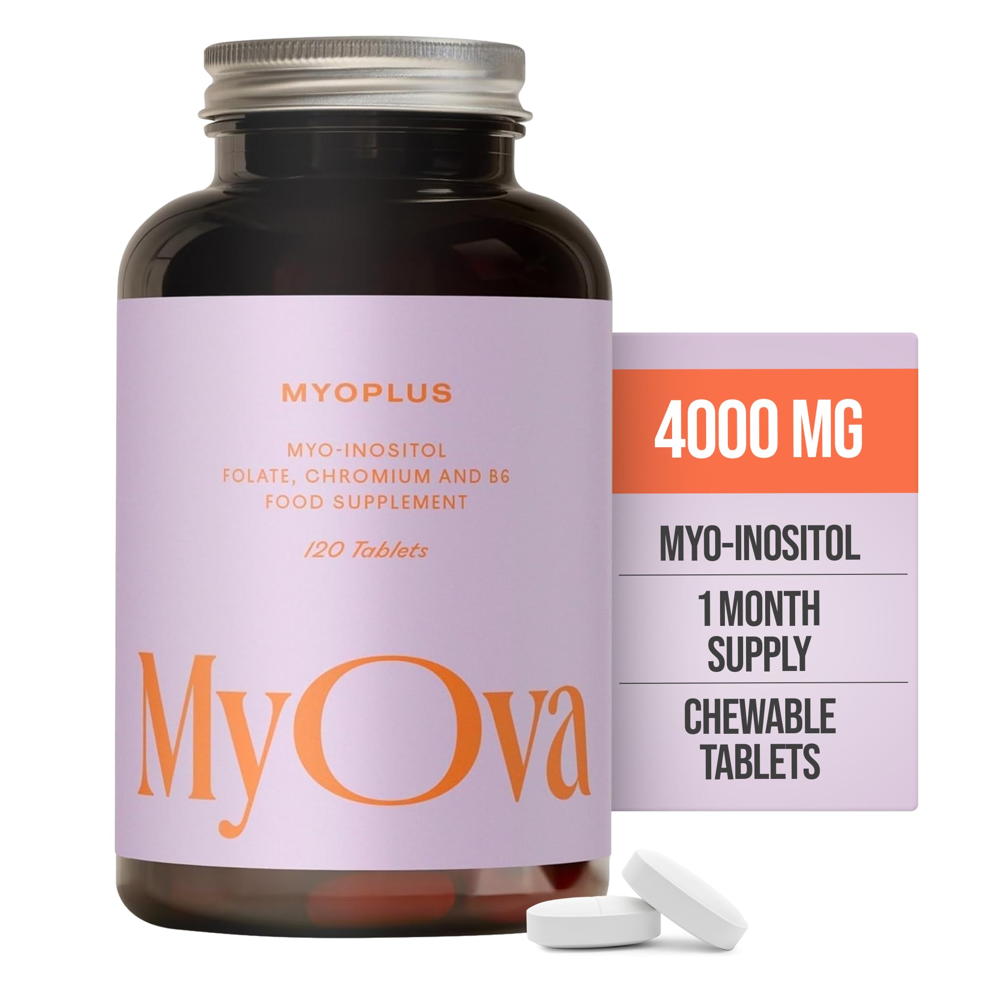 MyOva myoplus- naturalny suplement wsparcia dla kobiet - dla PCOS - 4000mg Myo-Inozytol, 200ug kwasu foliowego i 100ug Chromu -120 tabletek - Pomagaj?c kobietom zr�wnowa?y? ich cia?a naturalnie