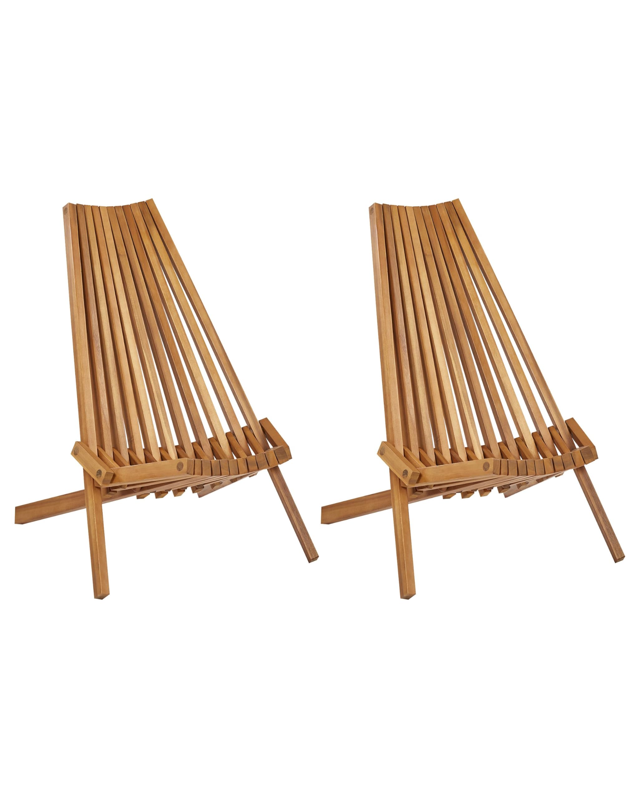 Beliani Set of 2 Garden Chairs Brown Acacia Wood Foldable With Backrest, Bellano