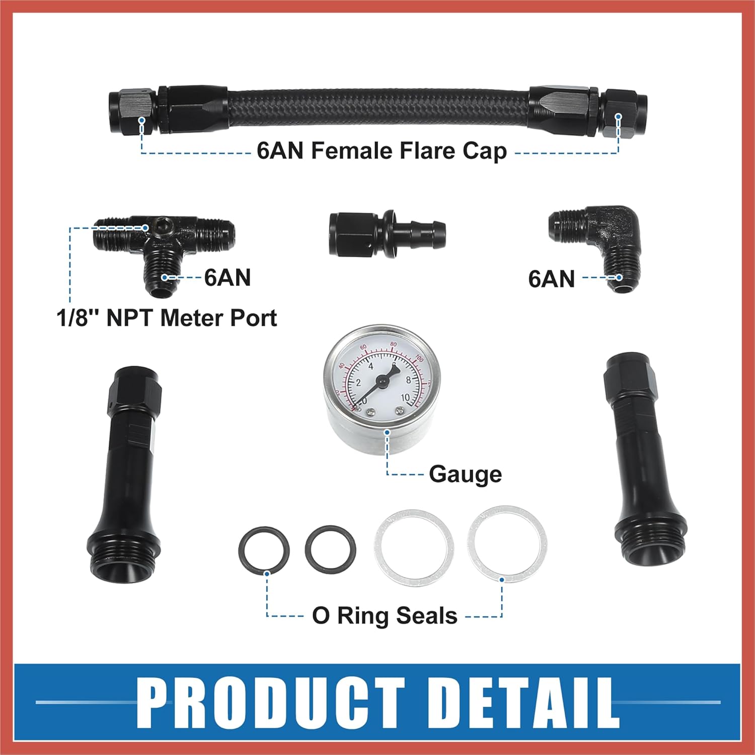 ACROPIX 4150 Braided Fuel Line with Pressure Gauge AN6 Dual Feed Carb Fuel Line for 4150 Based Carburetor Aluminum Black Car Parts