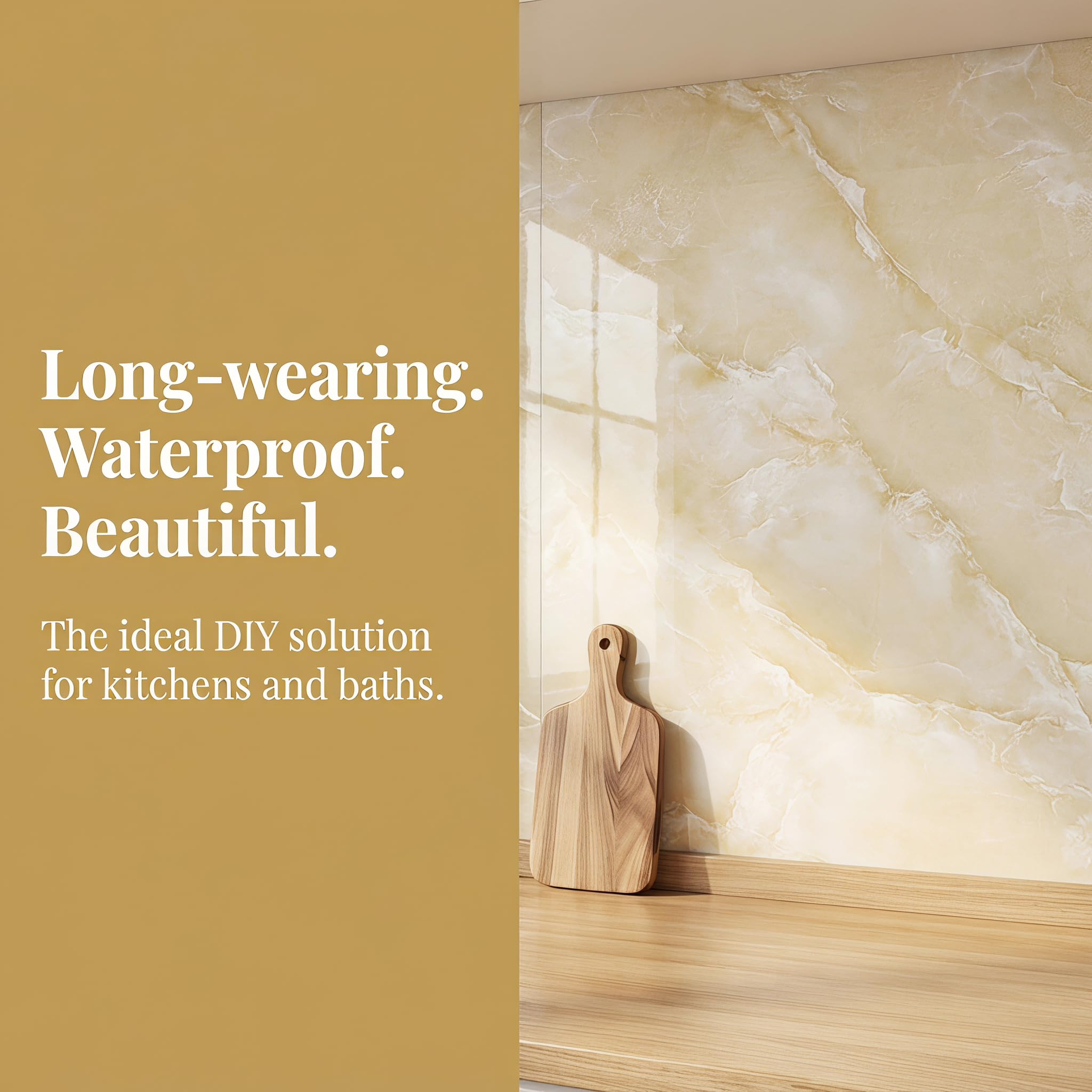 10 azulejos adhesivos para cocina, mármol, 60 x 30 cm, aspecto de mármol autoadhesivo, diseño de piedra amarilla, 20 unidades