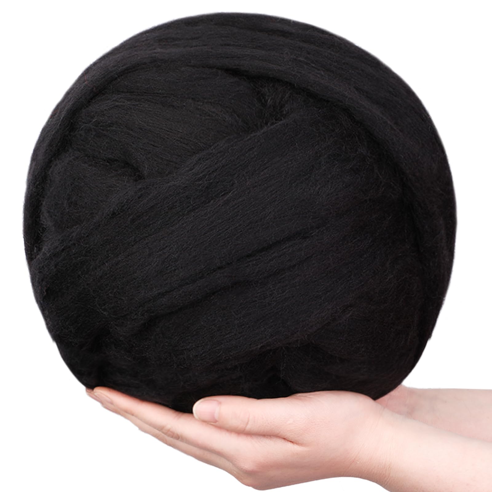QMNNMA Wool Roving Bulk, 8.82oz Needle Felting Wool, Wool Roving Top-Black