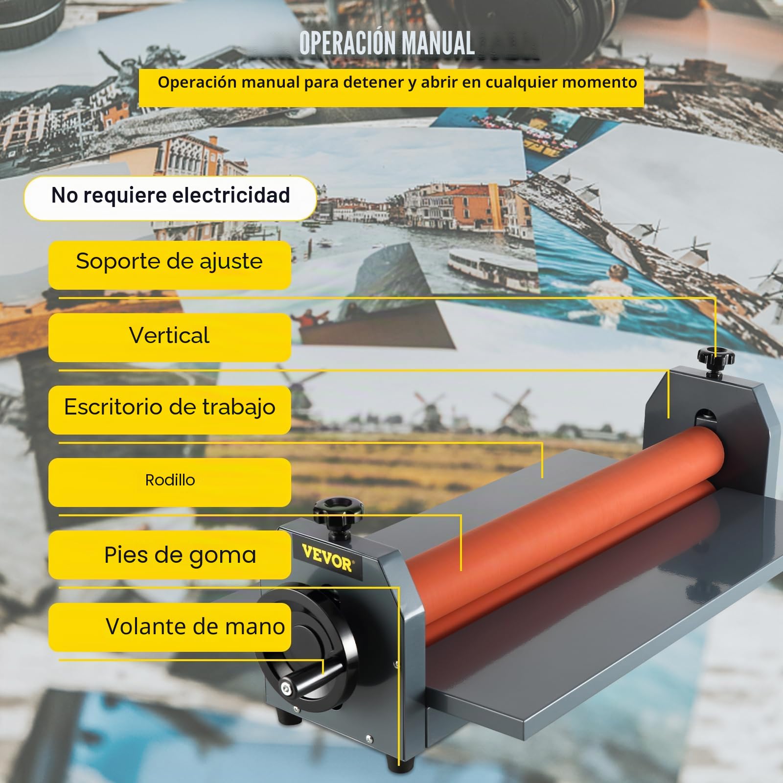 VEVOR Máquina Laminadora en Frío Manual de 1.000 mm, Maquina Laminadora Profesional Espesor Máximo 18 mm, con Pies Ajustables, Laminadora de Rollo para Las Tiendas de Fotografía Publicidad Fotocopias