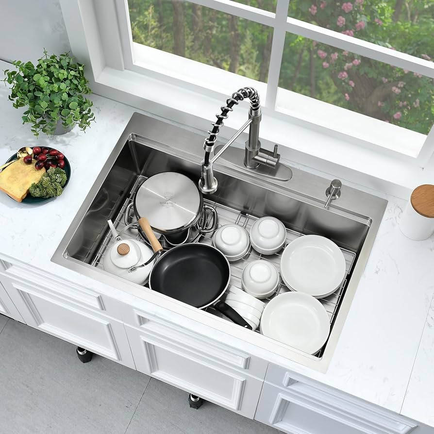 33x19 Drop In Kitchen Sink Workstation-Bokaiya 33 Inch Stainless