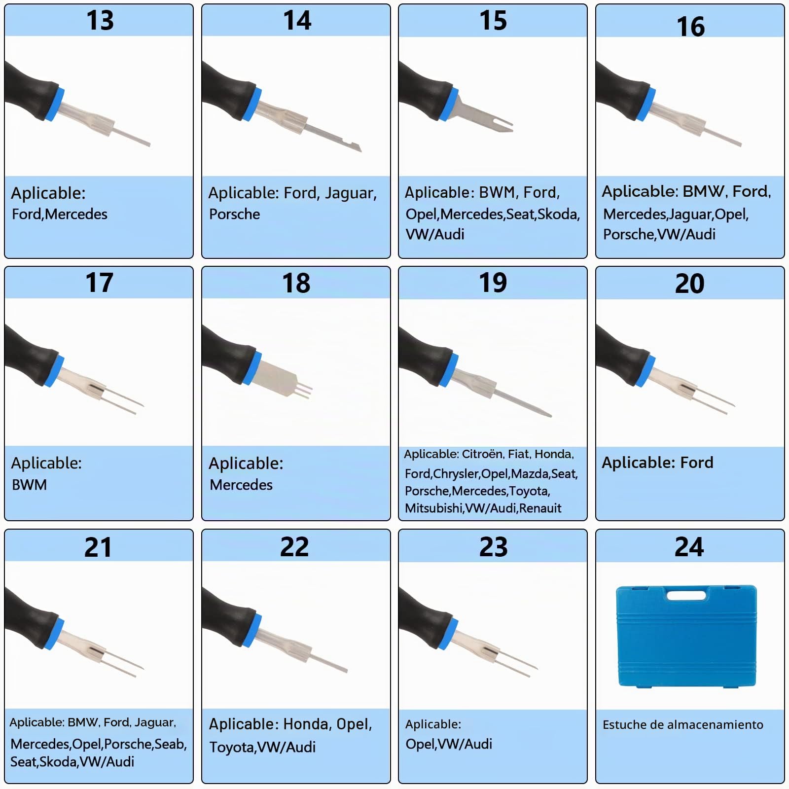 KAISAL Kit de herramientas de extracción de terminales automotrices de 23 piezas, herramienta de liberación de terminales de coche de acero al carbono, conector de cableado eléctrico universal