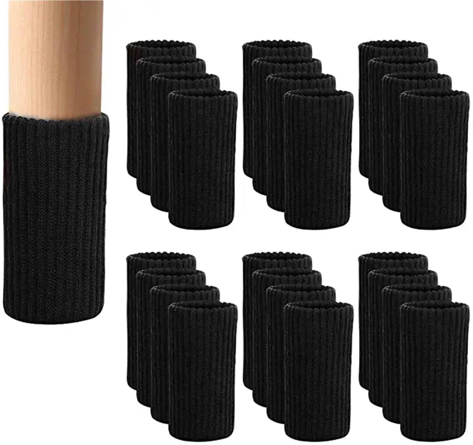 Knitted Table And Chair Leg Covers 24Pcs Knitted Chair Leg Socks Thicken Furniture Pad Leg Floor Protector Non Slip Anti-Noise Table Feet Covers For Hardwood Floor(24pcs Black)