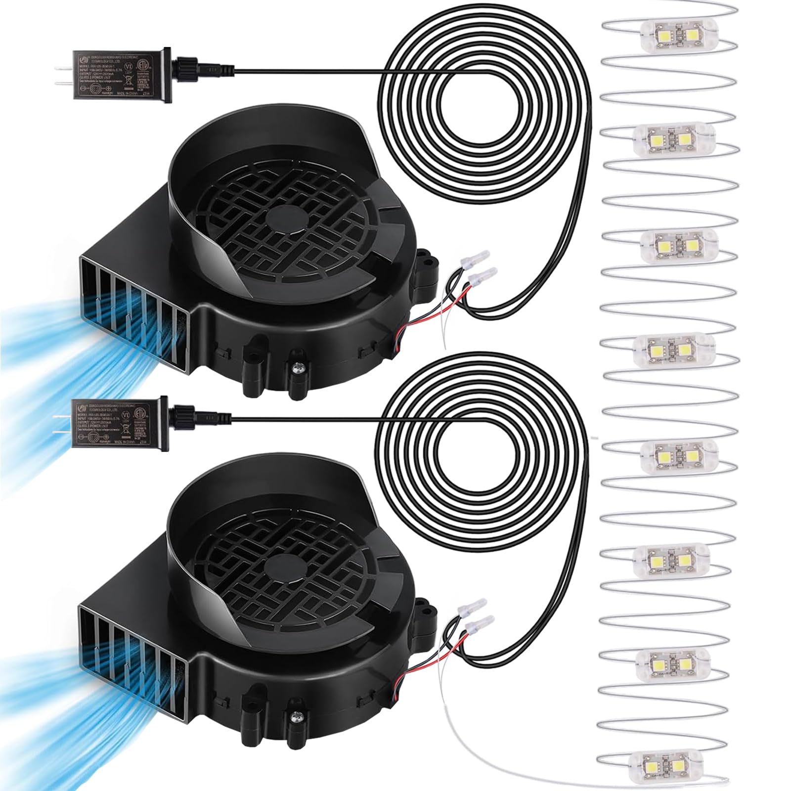 LAIAMER 2 Pack Replacement Air Blower for Inflatables 12V 1.2A Inflatable Air Fan Replacement with 12A 1.5A Adapter and 5 LED Lights for Halloween Christmas Yard Inflatable Decor Fan Blower