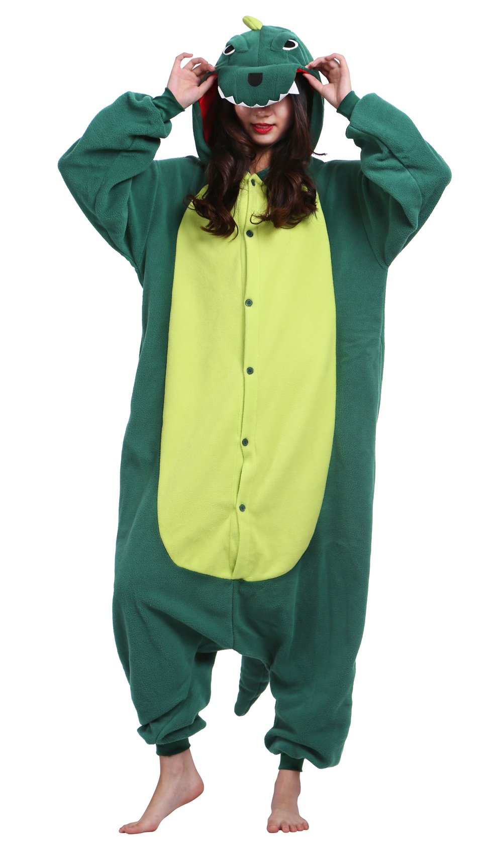 Wamvp Women's Green Dinosaur Unisex Adult Animal Cosplay Costume Onesie Pajamas Nightwear