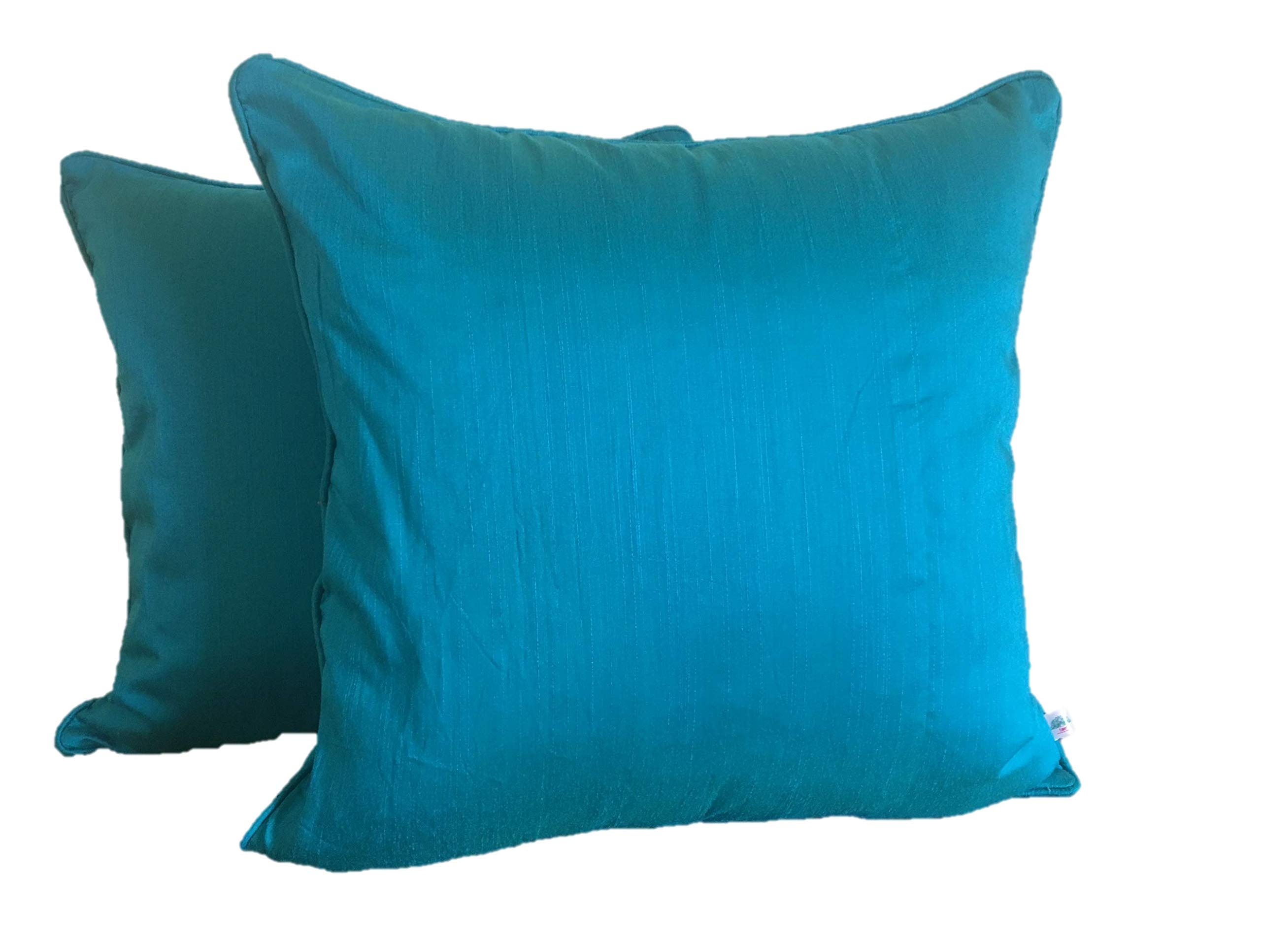 TARA- Sparkling Homes Reversible Premium Plain Cushion Cover 16x16 Set of 2 in Cotton Silk (Aqua Blue)
