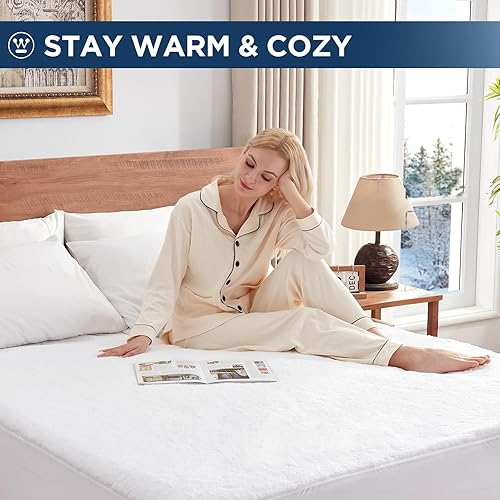 Miniatura 6 de Westinghouse Cubrecolchón térmico tamaño Queen, calentador de cama eléctrico acolchado de lujo con 10 ajustes de calor doble controlador, apagado