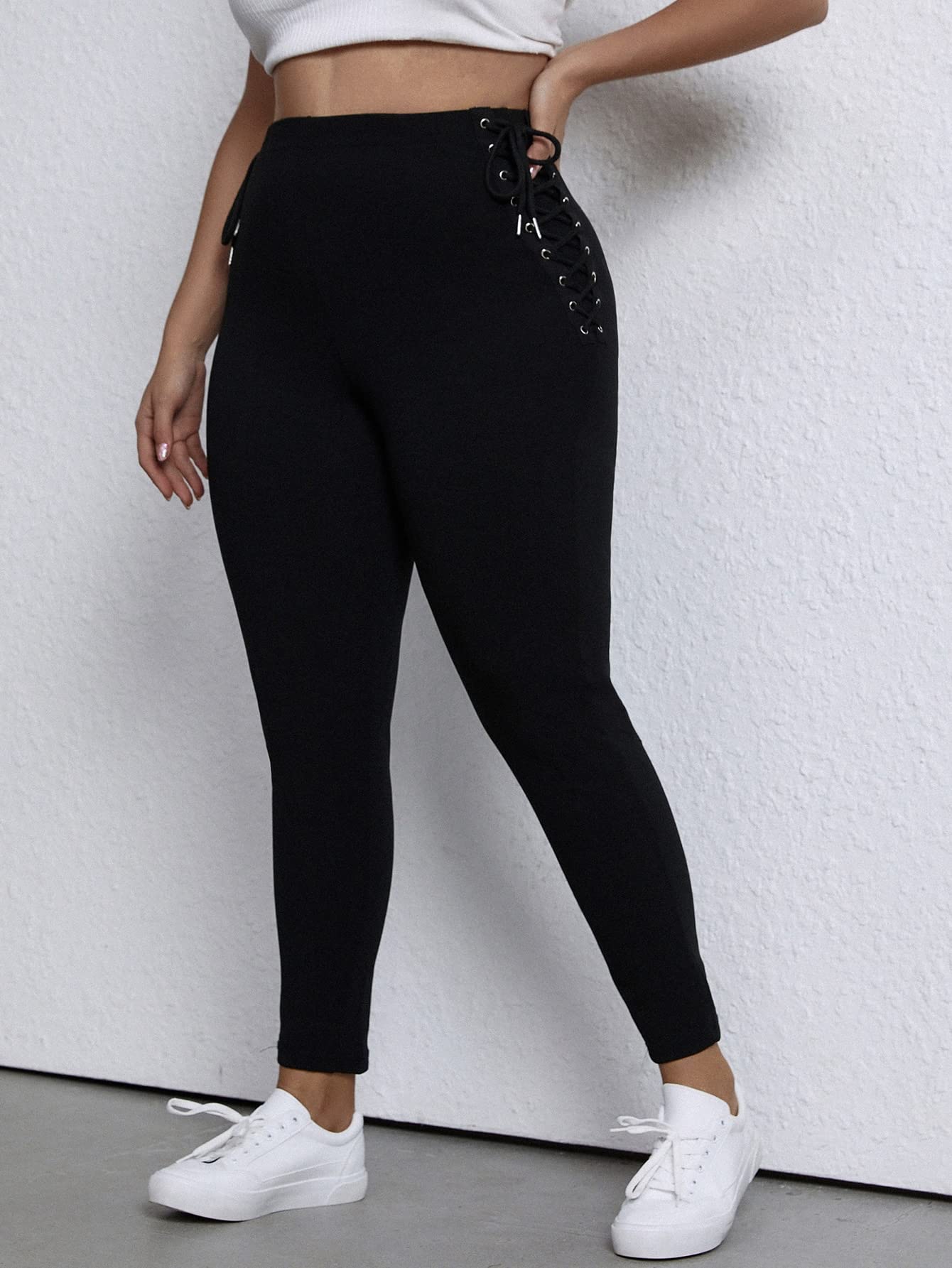 EVLTN Plus Size Pants Women Plus High Waist Grommet Lace Up Side Skinny Pants Plus Size Pants Women