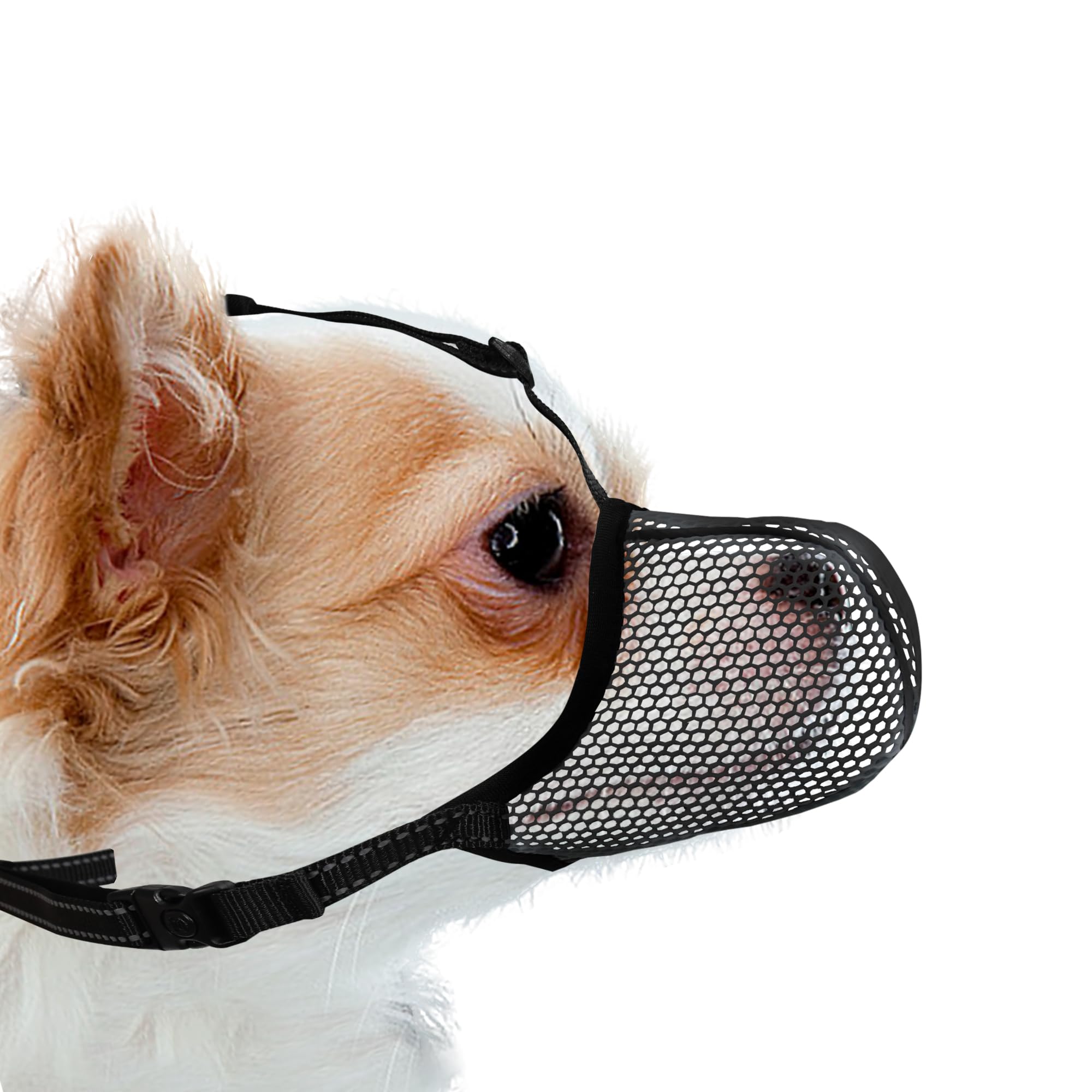 Dog Muzzle, Breathable Soft Muzzle for Extra Small Dogs to Anti & Prevent Barking Biting Chewing, Reflective & Adjustable Basket Muzzle with Air Mesh for Dachshund Black XS