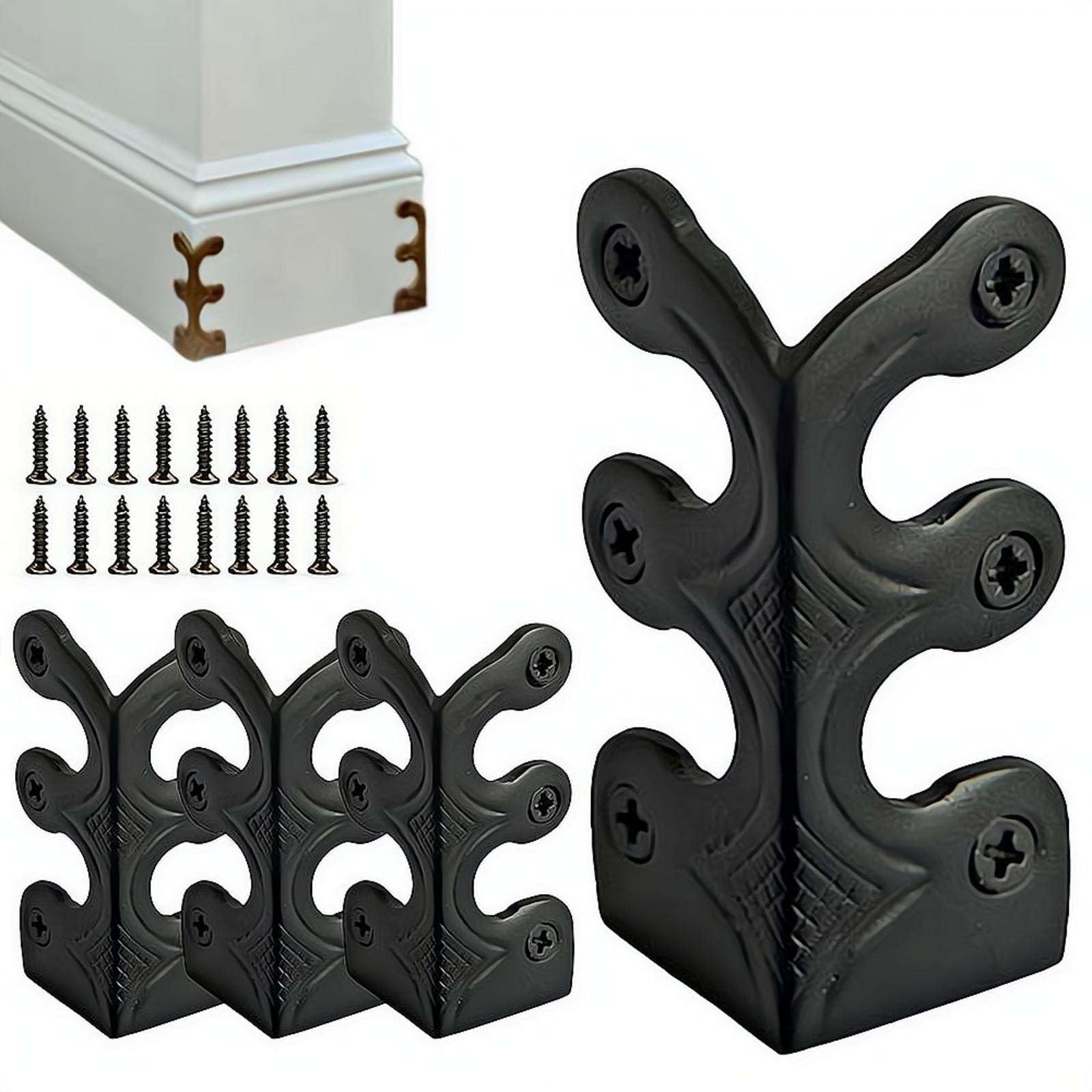4PC Skirting Board Corner Protectors, Solid Brass Baseboard CornerProtectors,Vintage Metal Corner Protector Table CornerPerimeter Cover Safety Bracket with Screws for Furniture Edges,Bookshelves