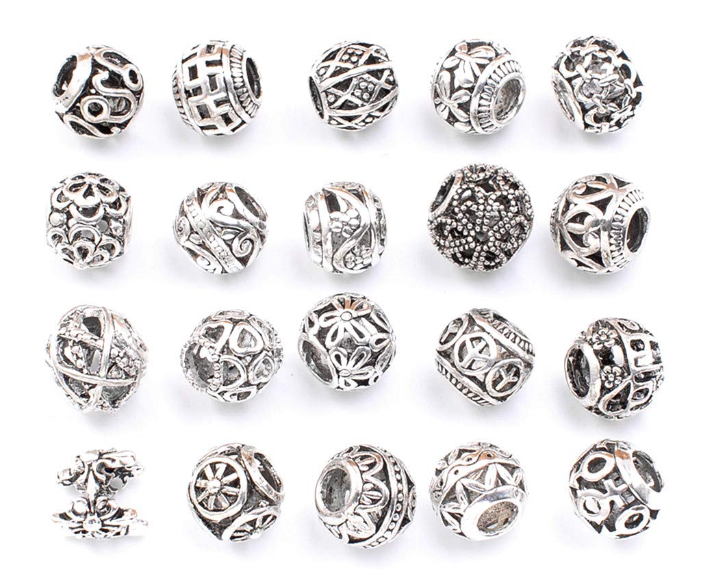 Kinteshun Bracelet Beads Alloy Hollowed-Out Spacer Beads Charm for DIY Jewelry Making Accessaries(Tibetan Silver Tone,20pcs)