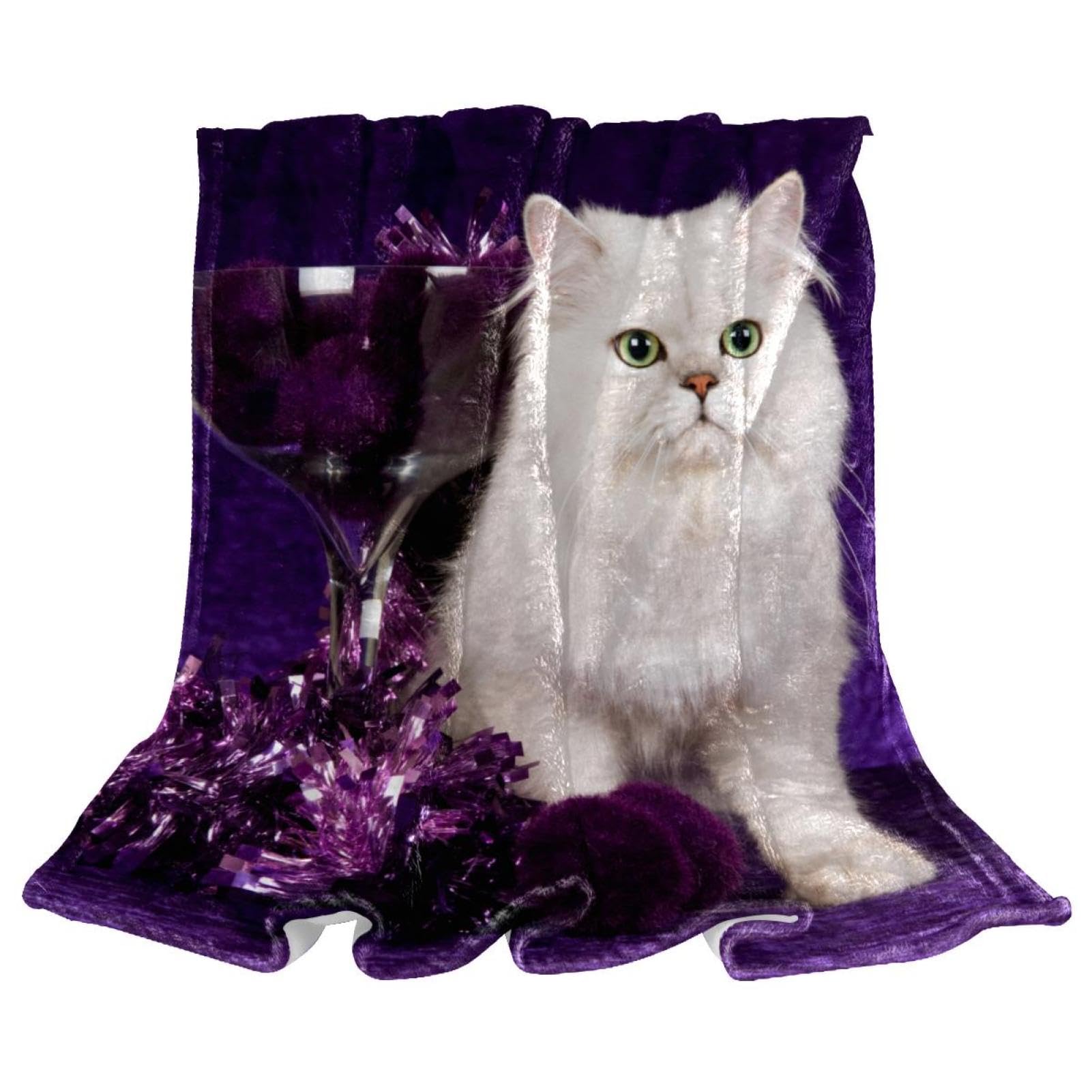 Couverture polaire chat blanc 150x200cm jeté de canapé lit salon