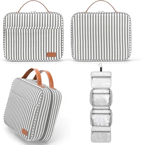 Miniatura 5 de Neceser de viaje colgante de gran capacidad, organizador de artículos de tocador de viaje para mujer, con 4 compartimentos y 1 gancho resistente,