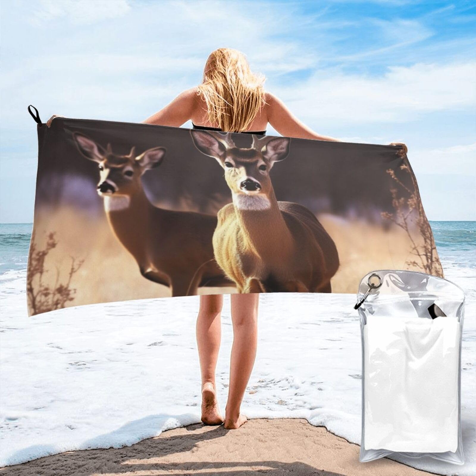 DWVTSLH Microfiber Sand Free Beach Towel 31.5"x63", Quick Dry Absorbent Travel Towel Large Camping Blanket, Free Deer Bath Towels Lightweight Pool Swim Towels for Vacation Essentials