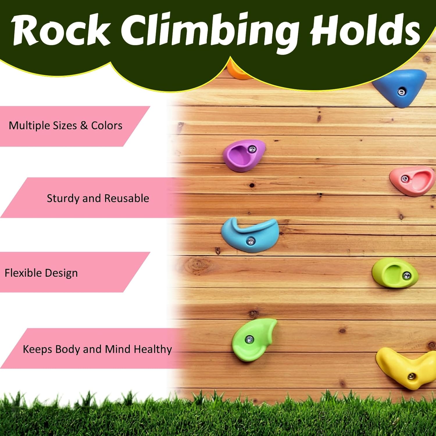 32Pcs Rock Climbing Holds for Kids and Adults, Rock Wall Climbing Grips, Multi-Size & Color, for Playground Indoor Outdoor Play Set, with 32 Set Mounting Hardware and 1 x Hexagon Wrench