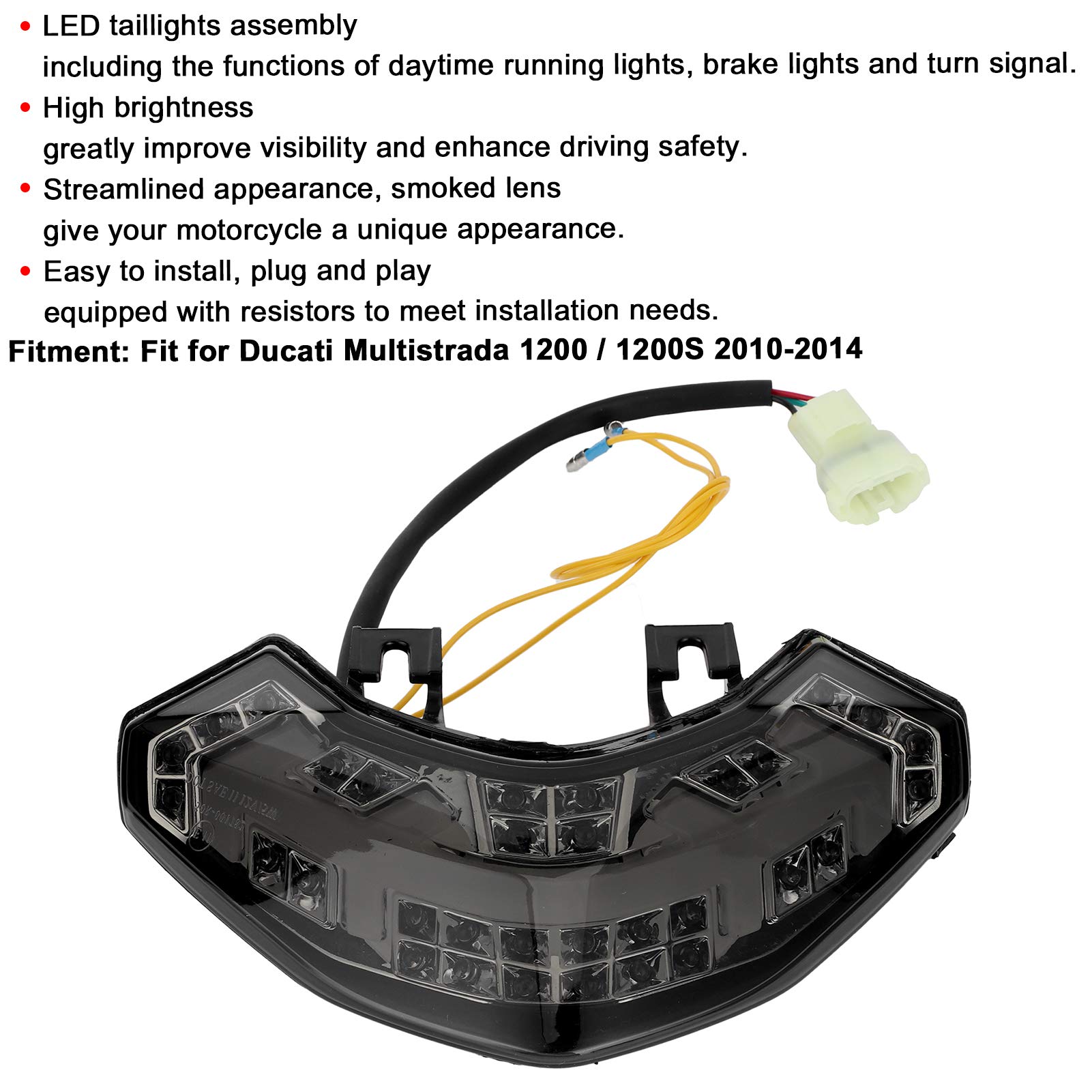 KIMISS Luz trasera de la motocicleta-Luz trasera LED para motocicleta, montaje de luz trasera con señal de de freno LED, lente ahumada para Multistrada 1200 / 1200S 2010-2014