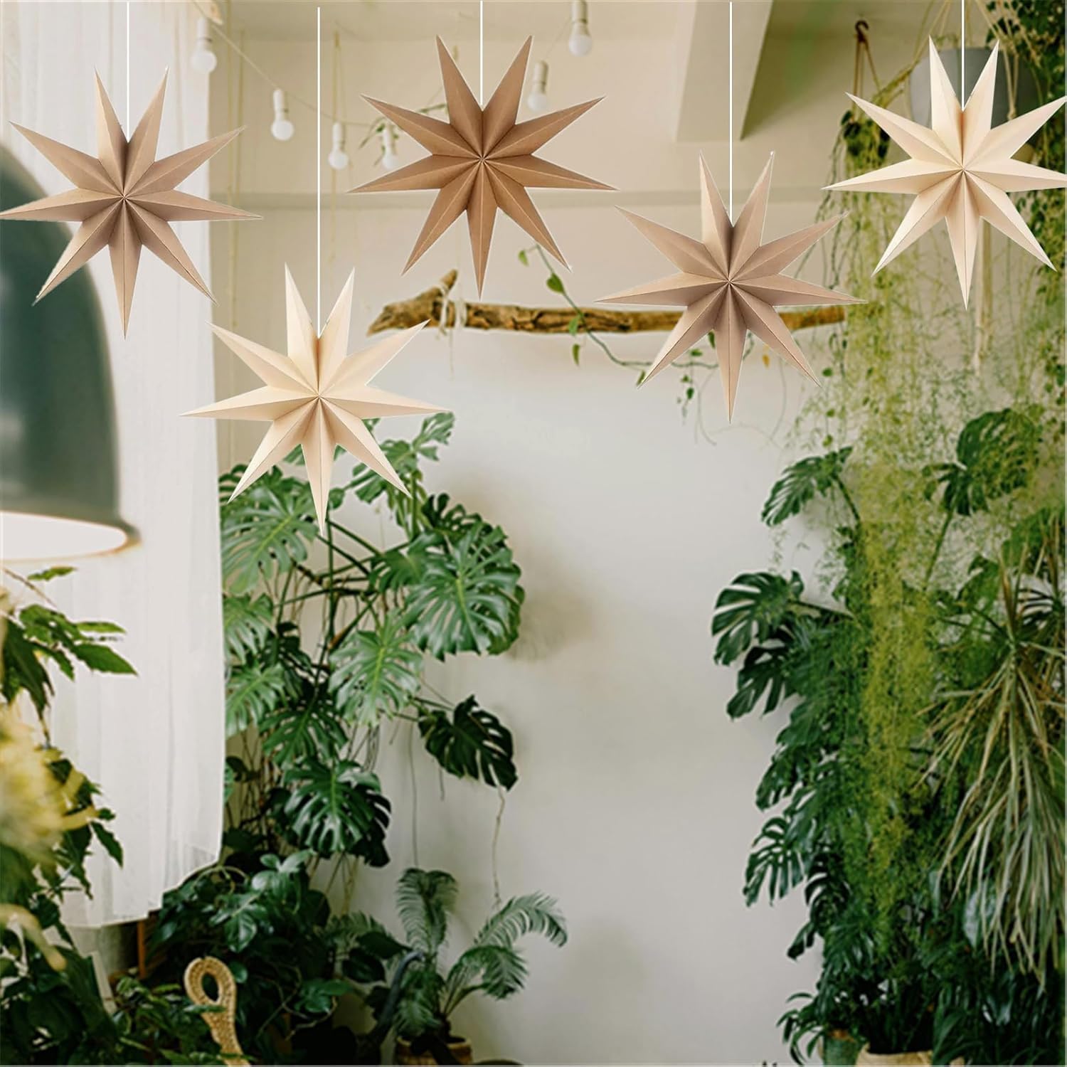 Stella pieghevole di Natale, 5 pezzi, decorazione natalizia,Decorazione a Forma di Stella di Natale, in carta, decorazione per finestre, avvento, albero di Natale