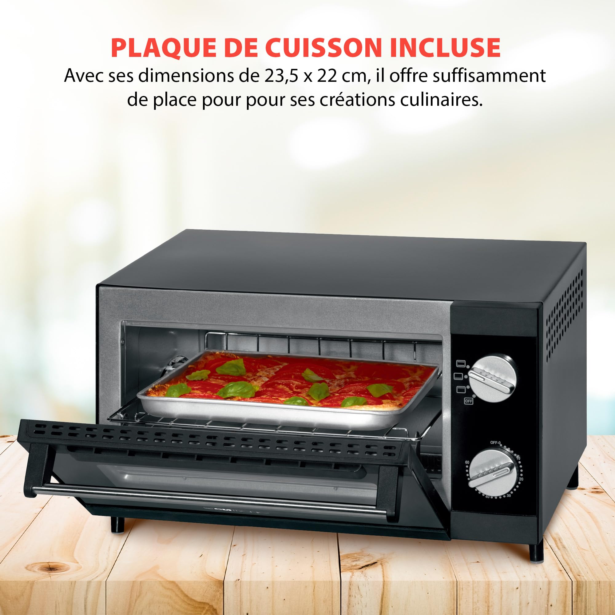 Clatronic Four à pizza avec espace de cuisson de 12 litres | idéal pour griller et réchauffer | Four avec chaleur supérieure et inférieure | Mini-four avec minuterie de 60 minutes | MPO 3520