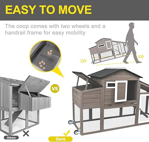 Miniatura 3 de Gallinero grande de 71 pulgadas, tractor de pollo de madera  con ruedas, resistente al agua, gallinero al aire libre, jaula para aves de corral,