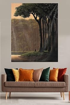 Pelangi Ormanda Oturan İnsan Leke Tutmaz Kadife Dokulu Kumaş Duvar Örtüsü Duvar Halısı Tapestry, Kahverengi 70 x 100, 85941897010026
