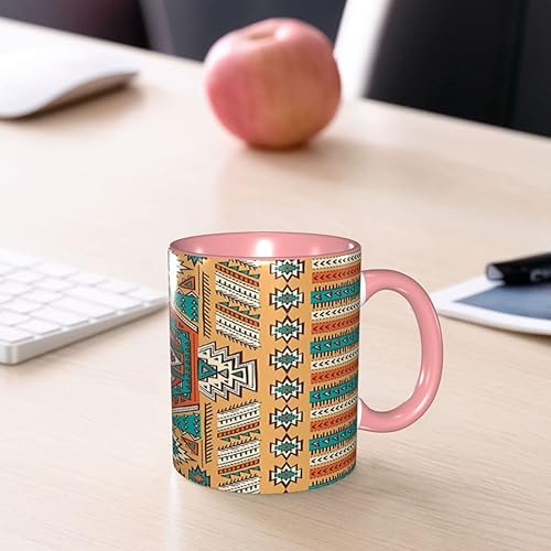 Miniatura 8 de Taza de té grande, taza única tribal, patrón de tribu secreta azteca india, bohemio, 11 onzas, regalos personalizados, naranja y verde azulado
