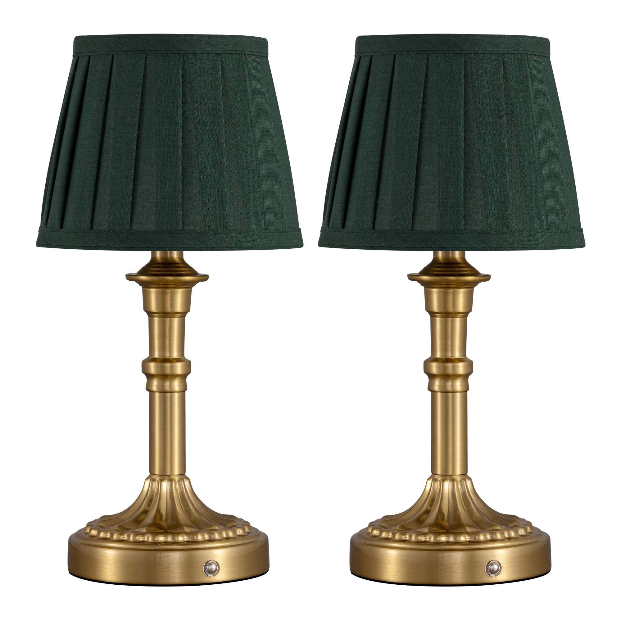 Juego de 2 lámparas de mesa inalámbricas, pantalla de tela LED, lámpara de mesa pequeña con batería, regulable sin niveles, lámpara táctil para salón, comedor, dormitorio, baño (bronce +